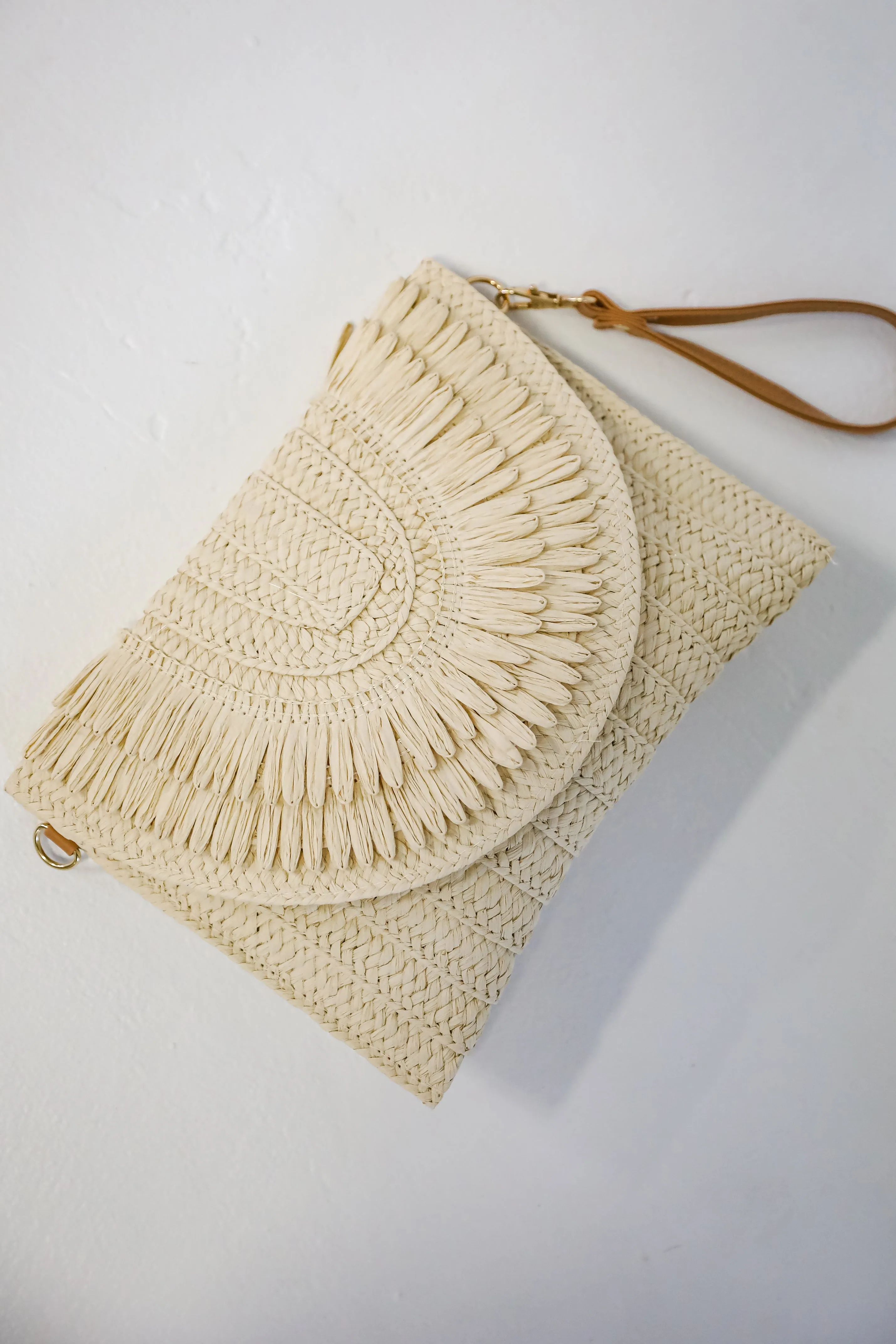 Already There Ivory Straw Clutch