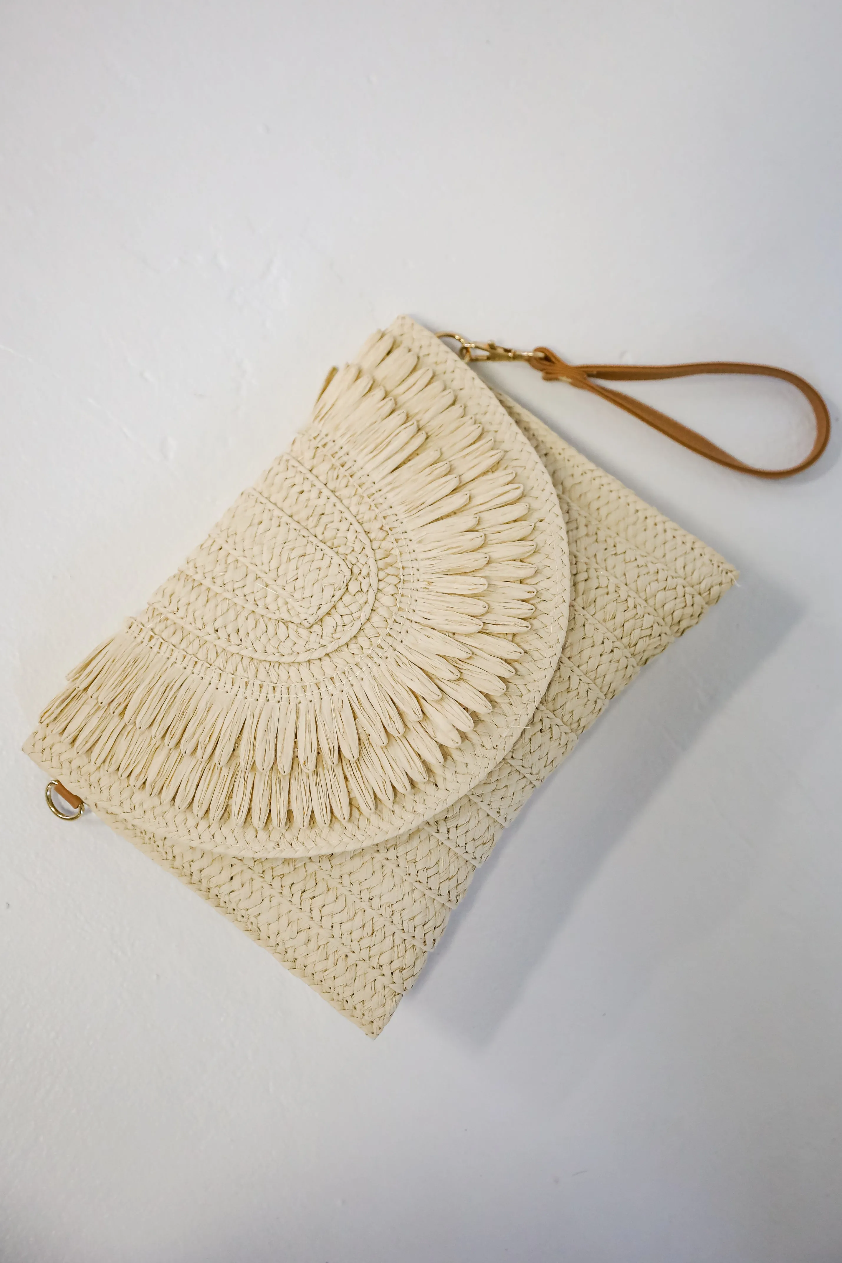 Already There Ivory Straw Clutch