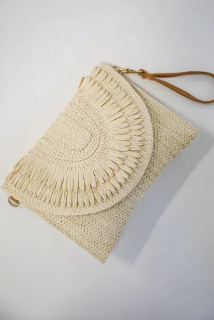 Already There Ivory Straw Clutch