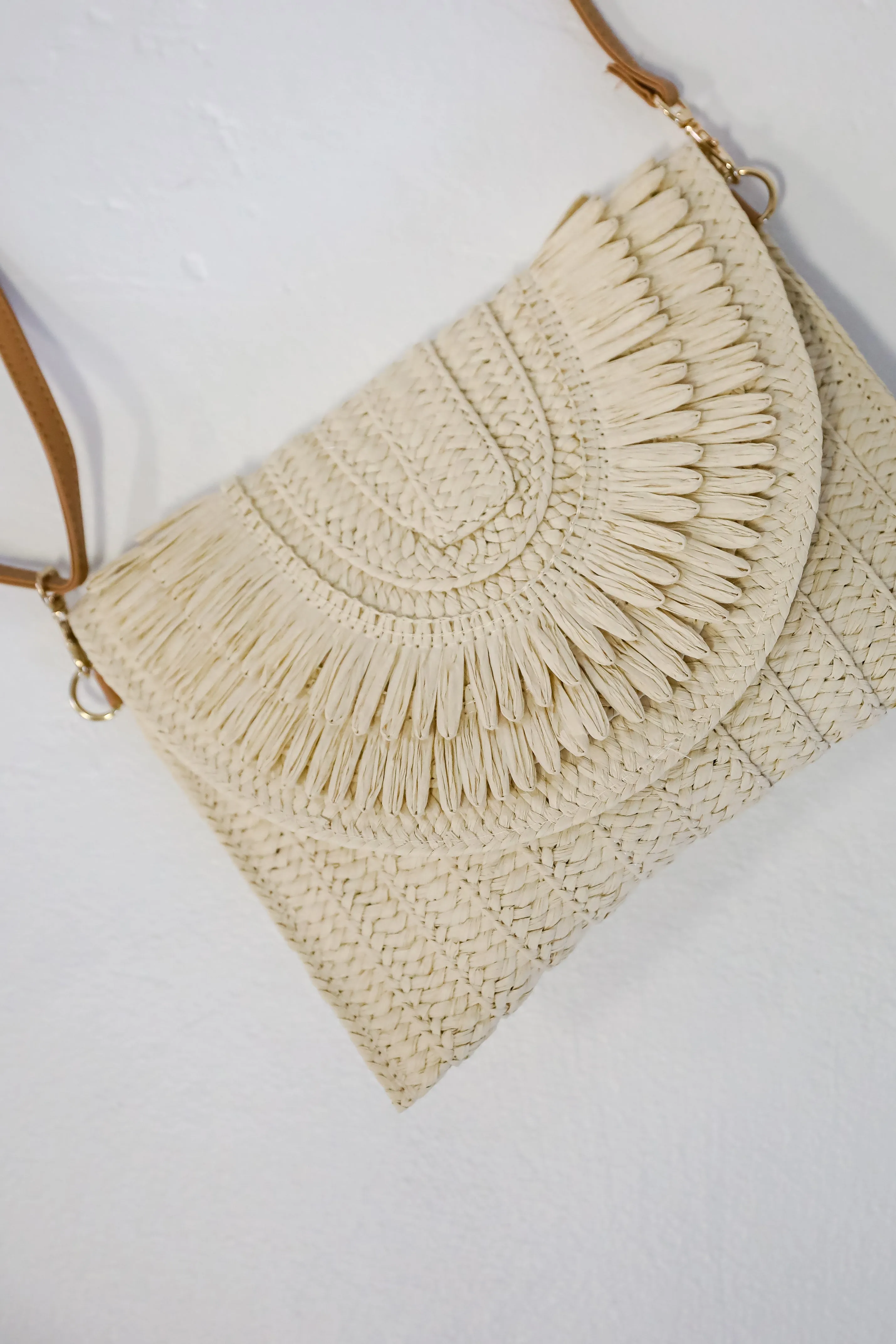 Already There Ivory Straw Clutch