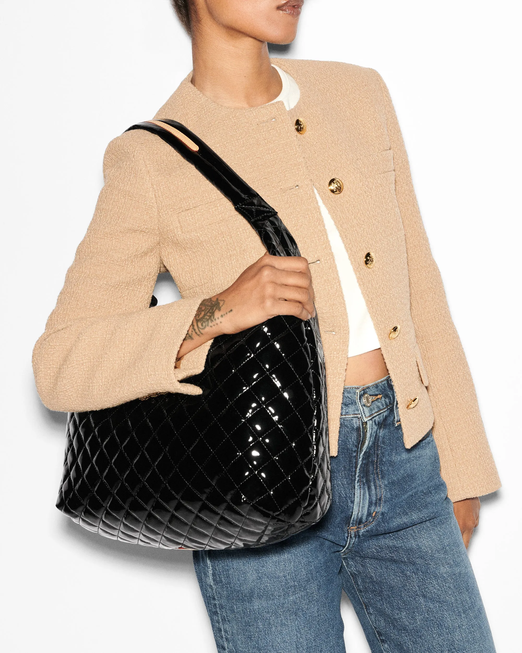 Black Lacquer Large Metro Shoulder Bag II