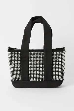 Black Rhinestone Decor Small Tote Bag