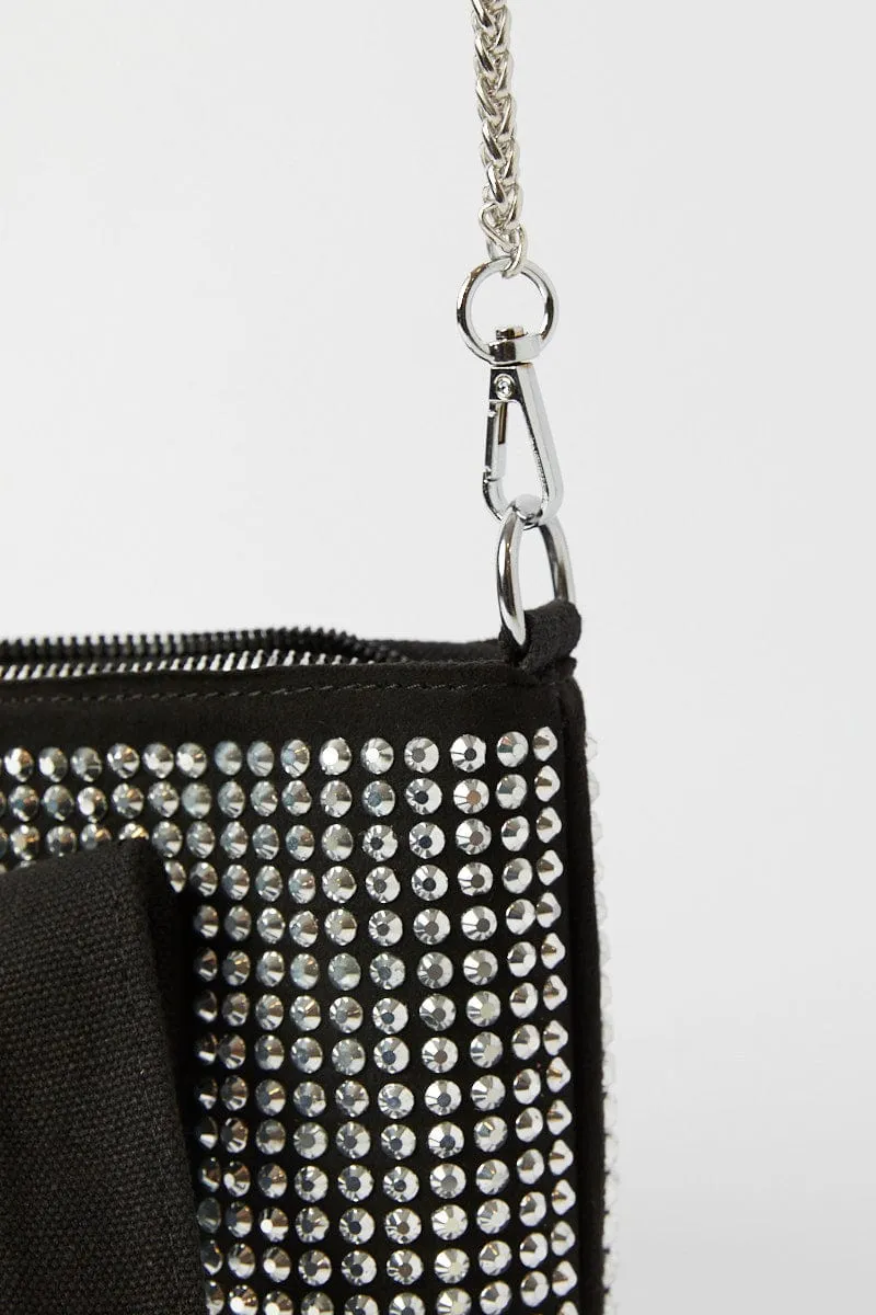 Black Rhinestone Decor Small Tote Bag