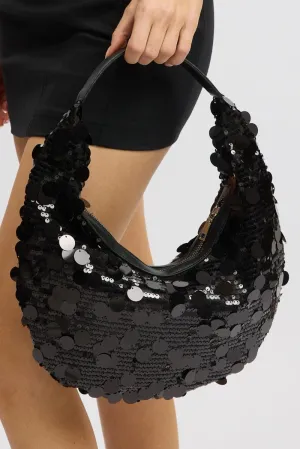 Black Sequin Detail Grab Bag Shoulder Bag