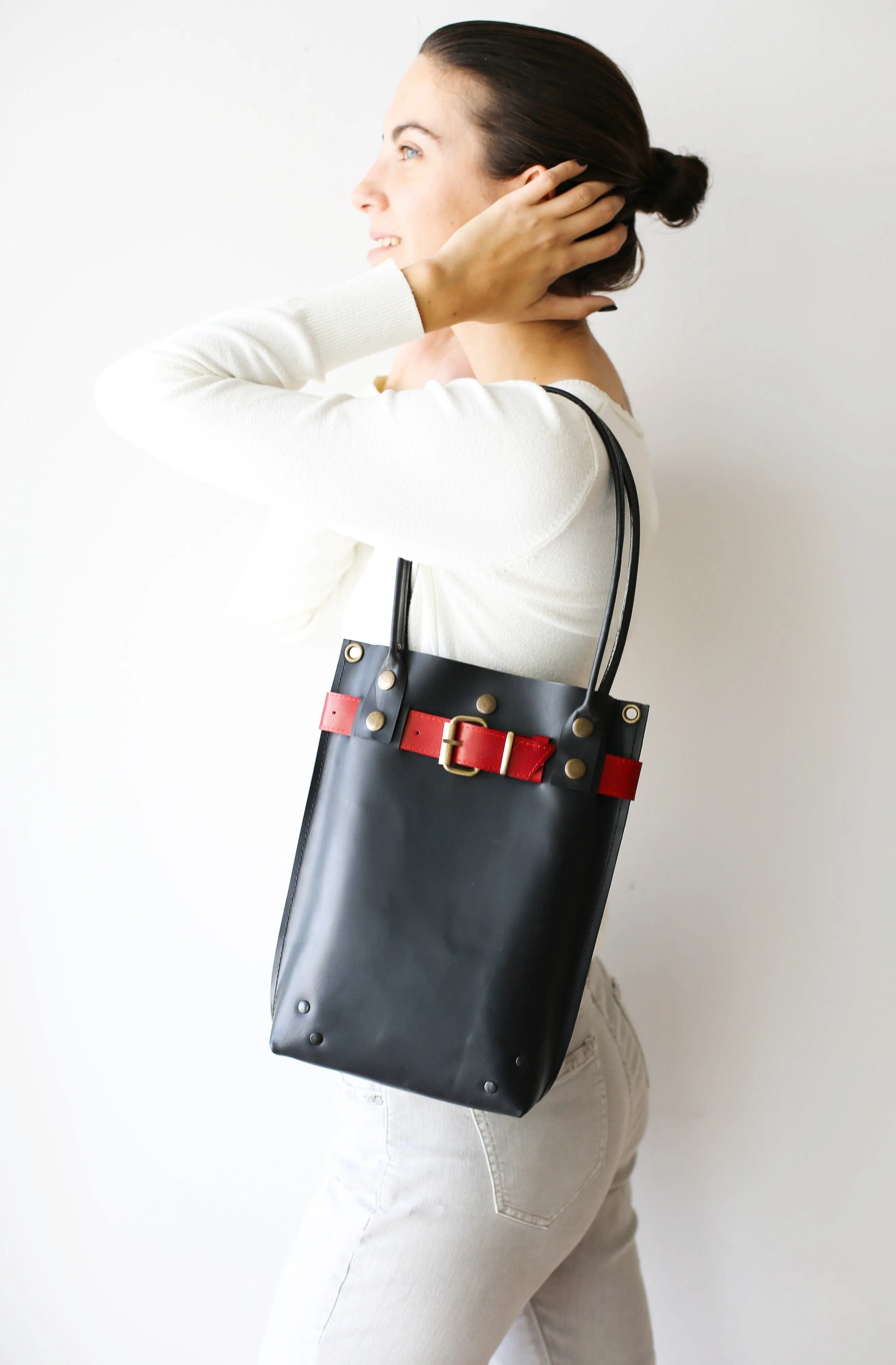 Black with Red Leather Handbag