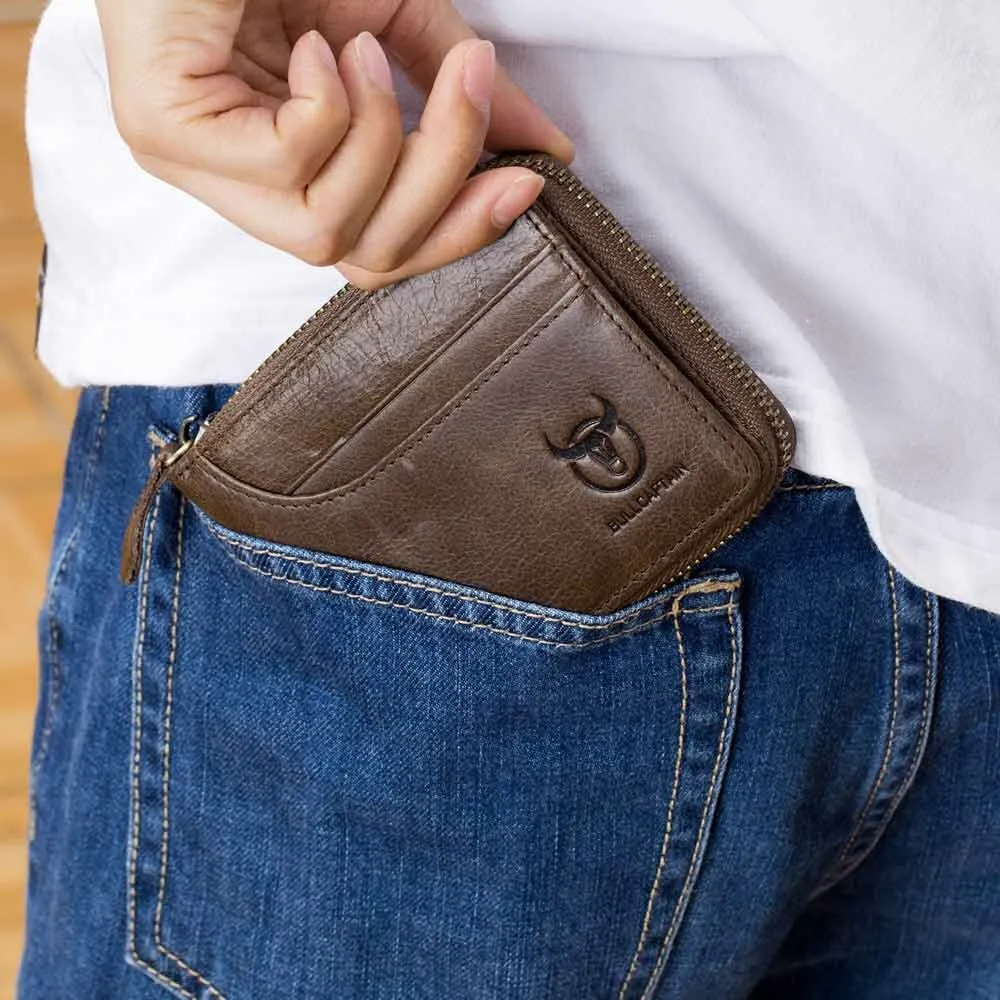 Boy Wallet Leather Zipper Card Holder Wallet Retro RFID Blocking Secure Bag
