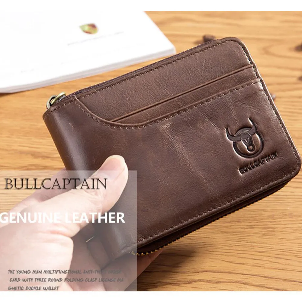 Boy Wallet Leather Zipper Card Holder Wallet Retro RFID Blocking Secure Bag