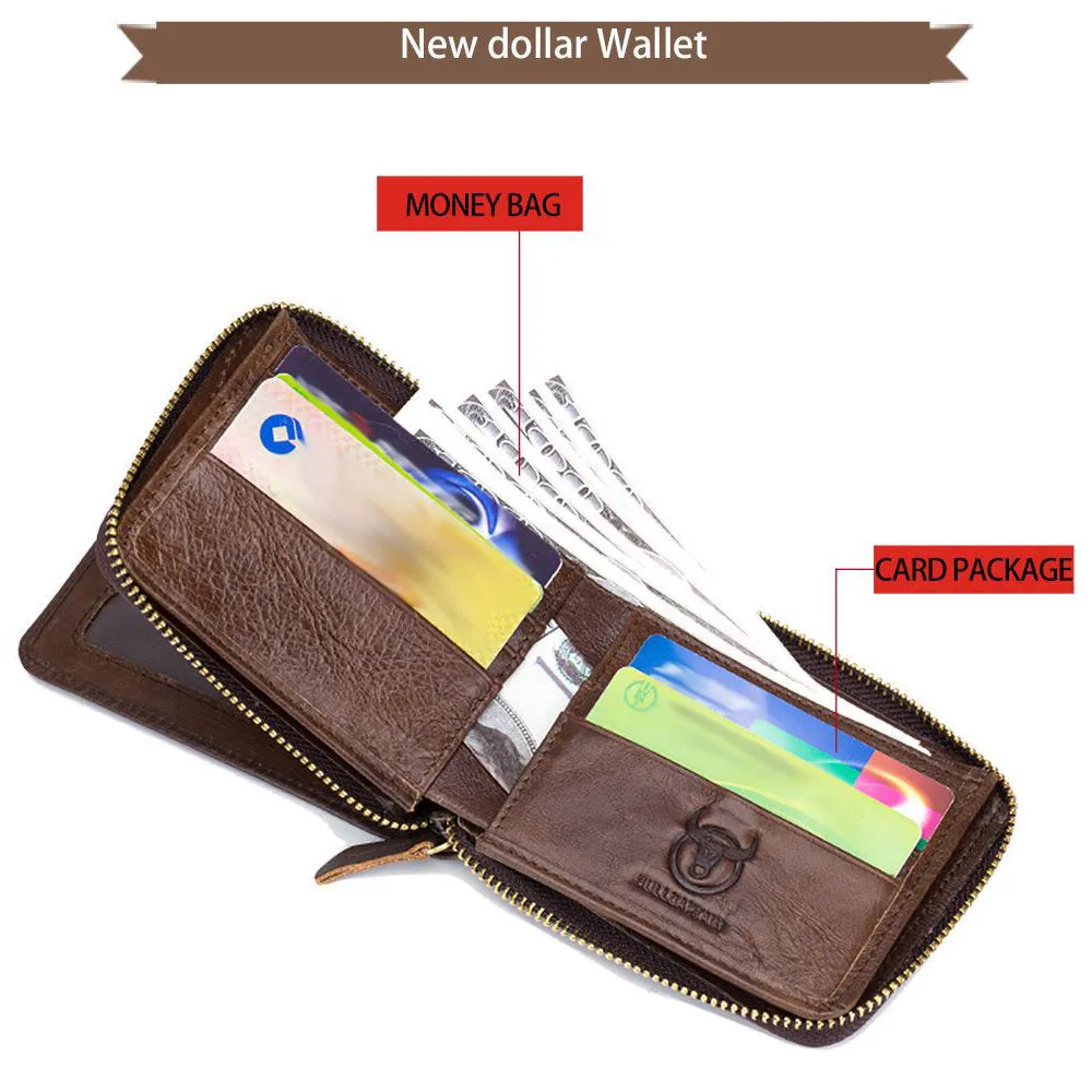 Boy Wallet Leather Zipper Card Holder Wallet Retro RFID Blocking Secure Bag