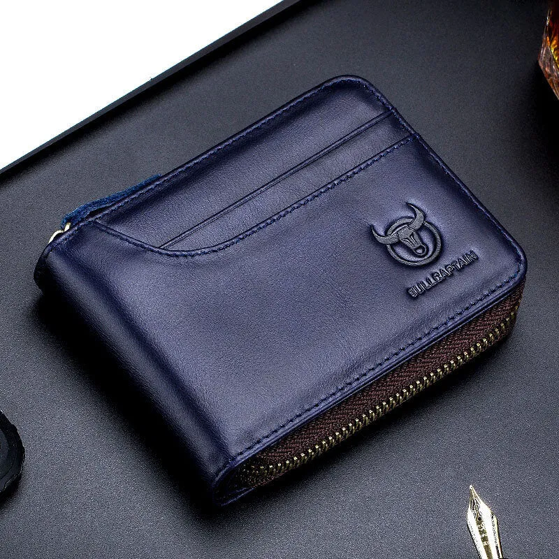 Boy Wallet Leather Zipper Card Holder Wallet Retro RFID Blocking Secure Bag