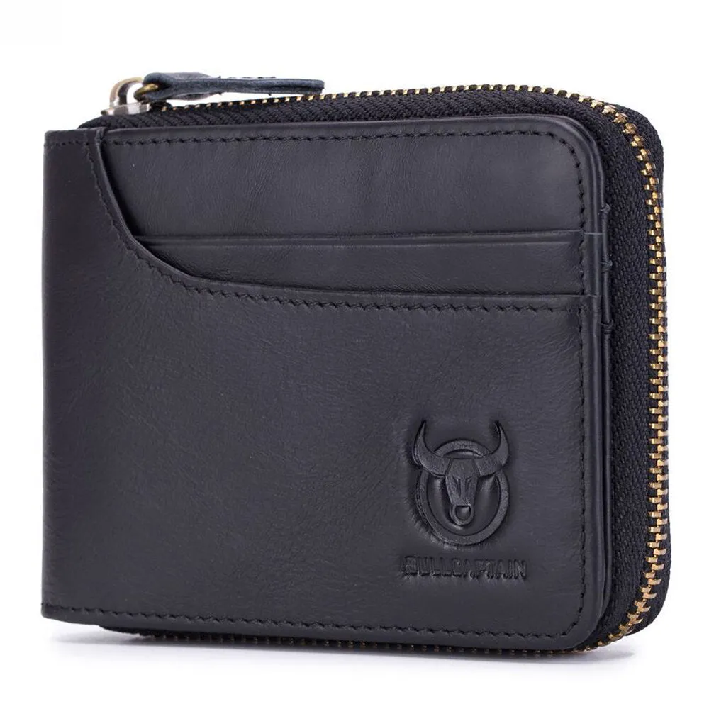 Boy Wallet Leather Zipper Card Holder Wallet Retro RFID Blocking Secure Bag