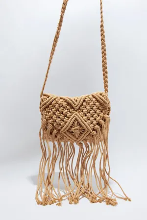 Brown Crochet Crossbody Bag