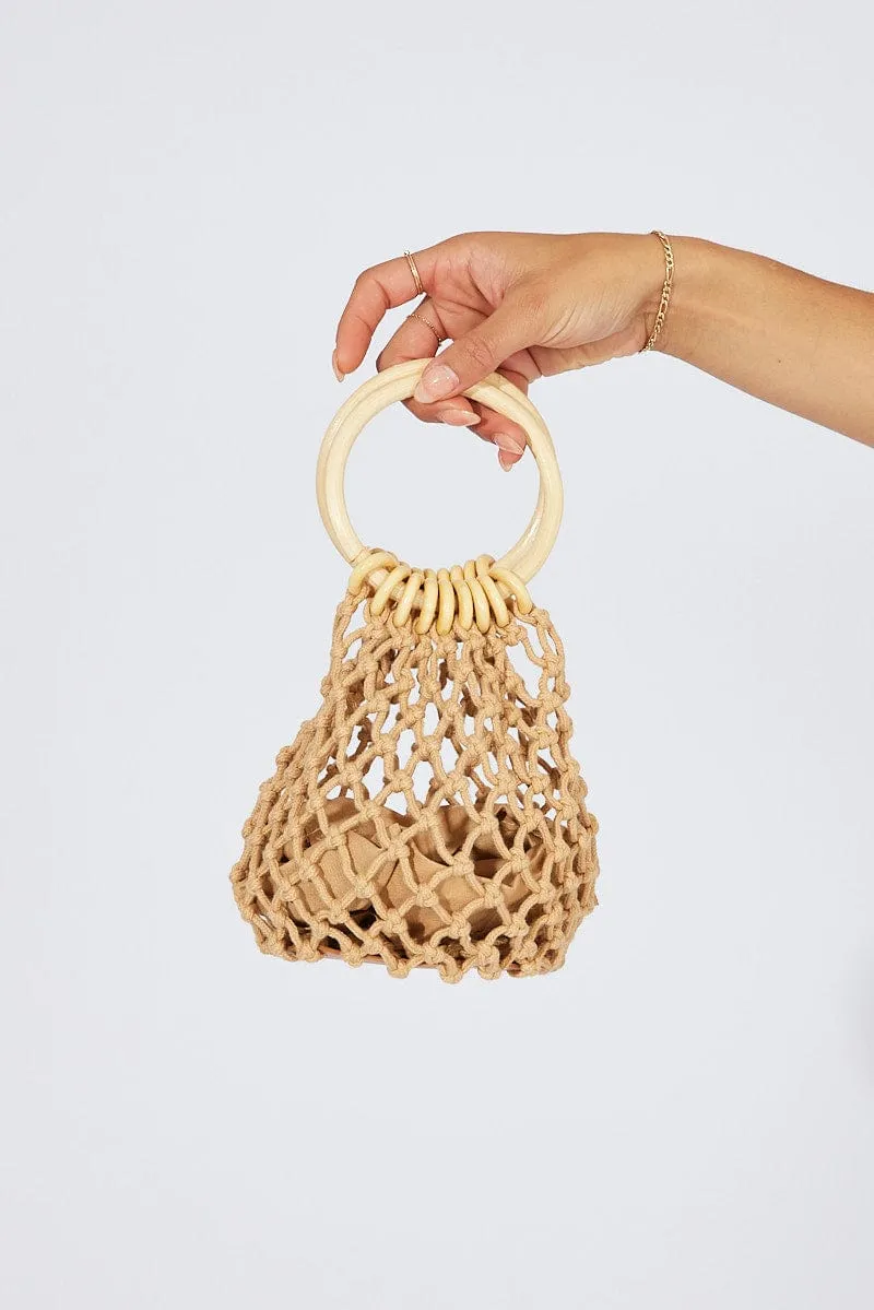 Brown Crochet Round Handled Bag