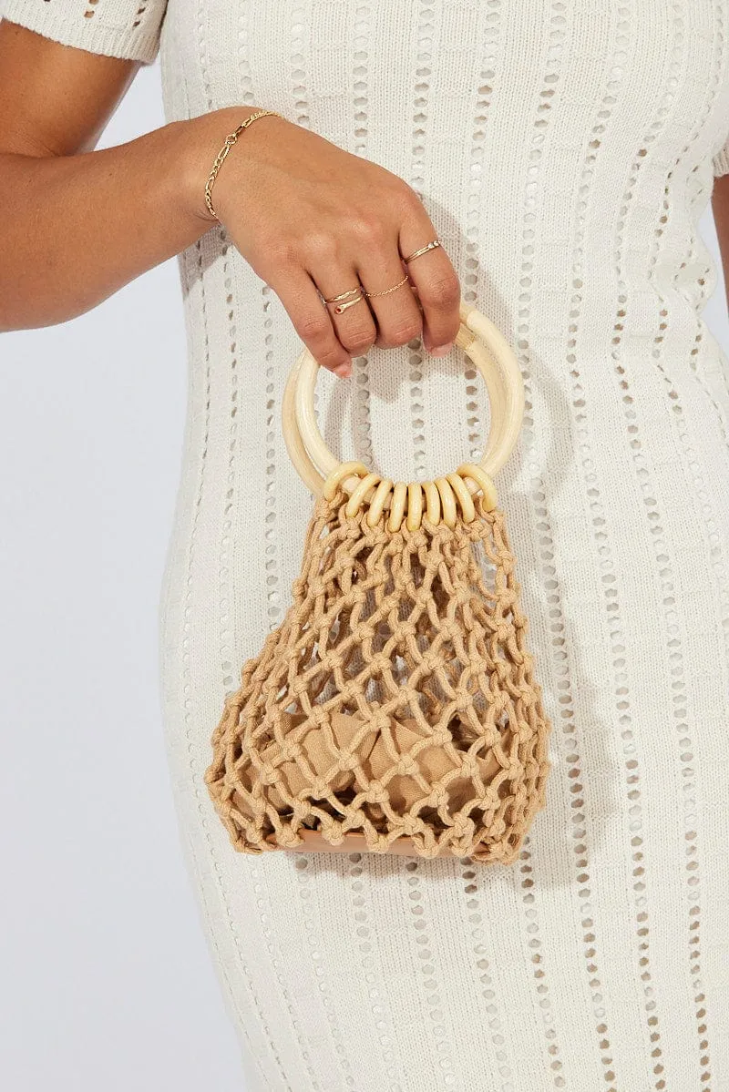 Brown Crochet Round Handled Bag