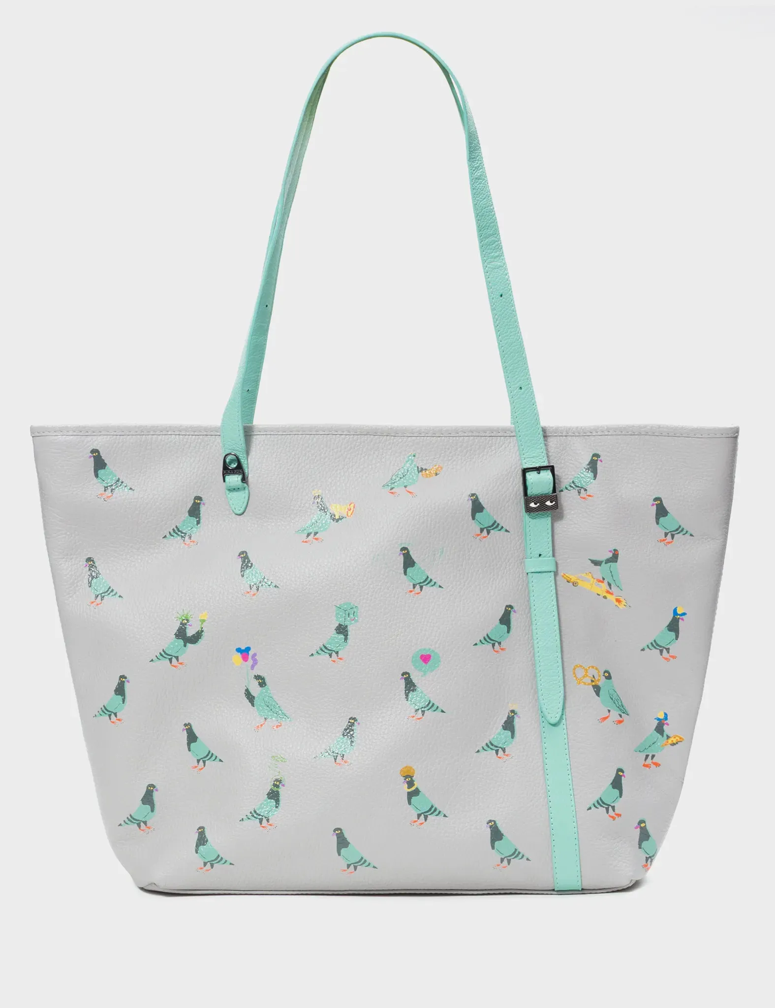 Bruno Moonwalk Gray Leather Tote Bag - Pigeonista Print