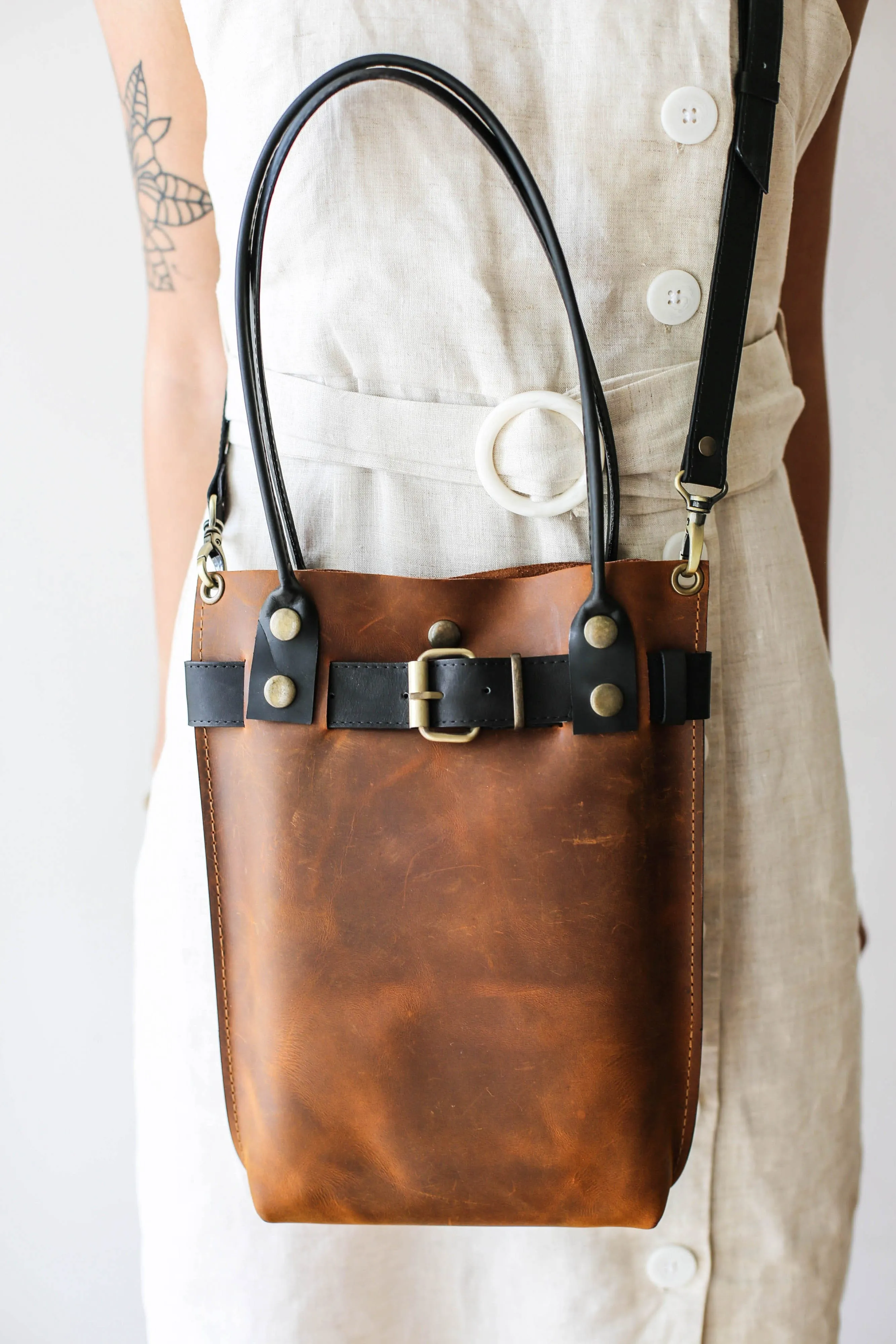 Coffee Brown Leather Handbag