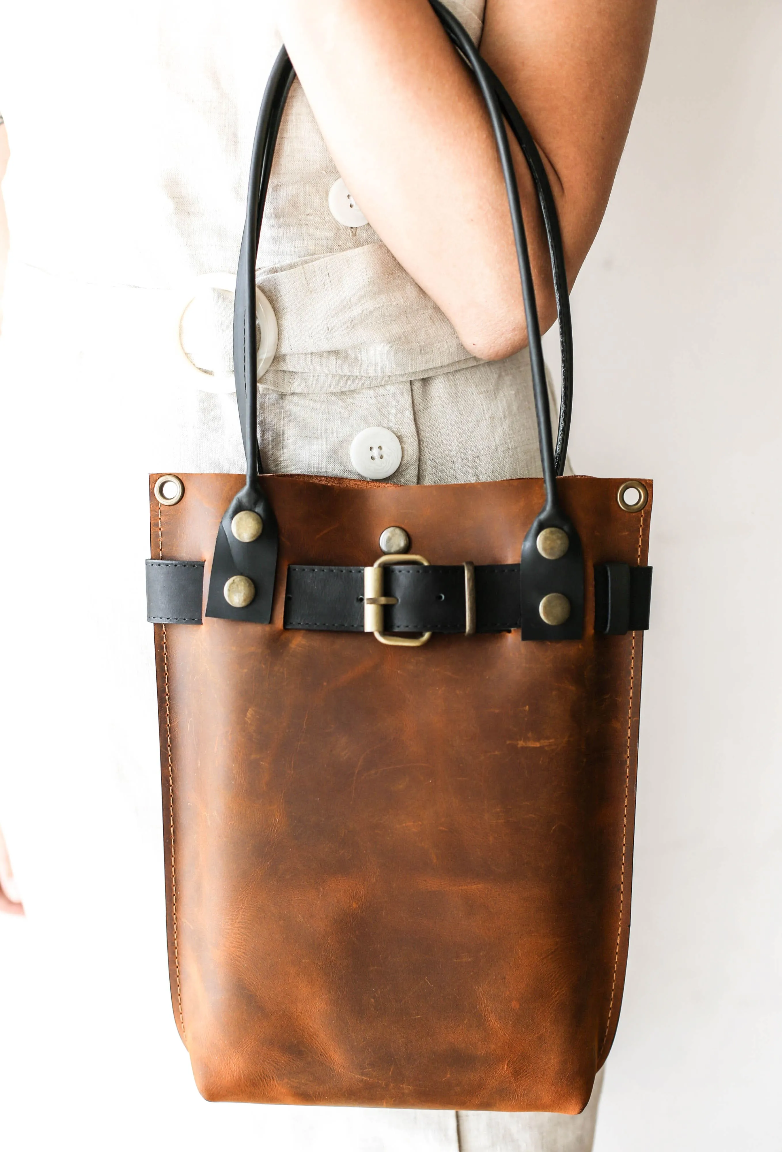 Coffee Brown Leather Handbag