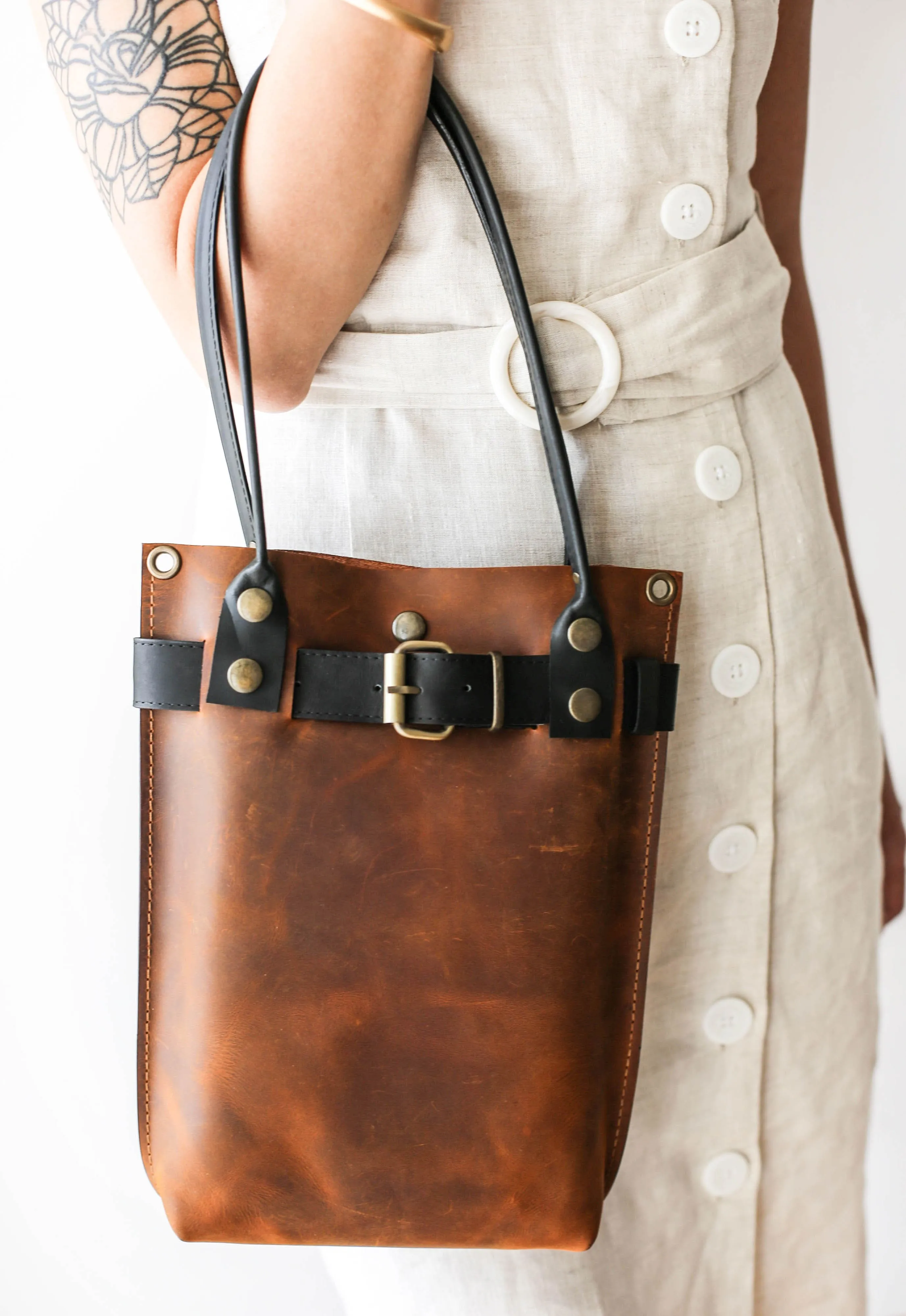 Coffee Brown Leather Handbag