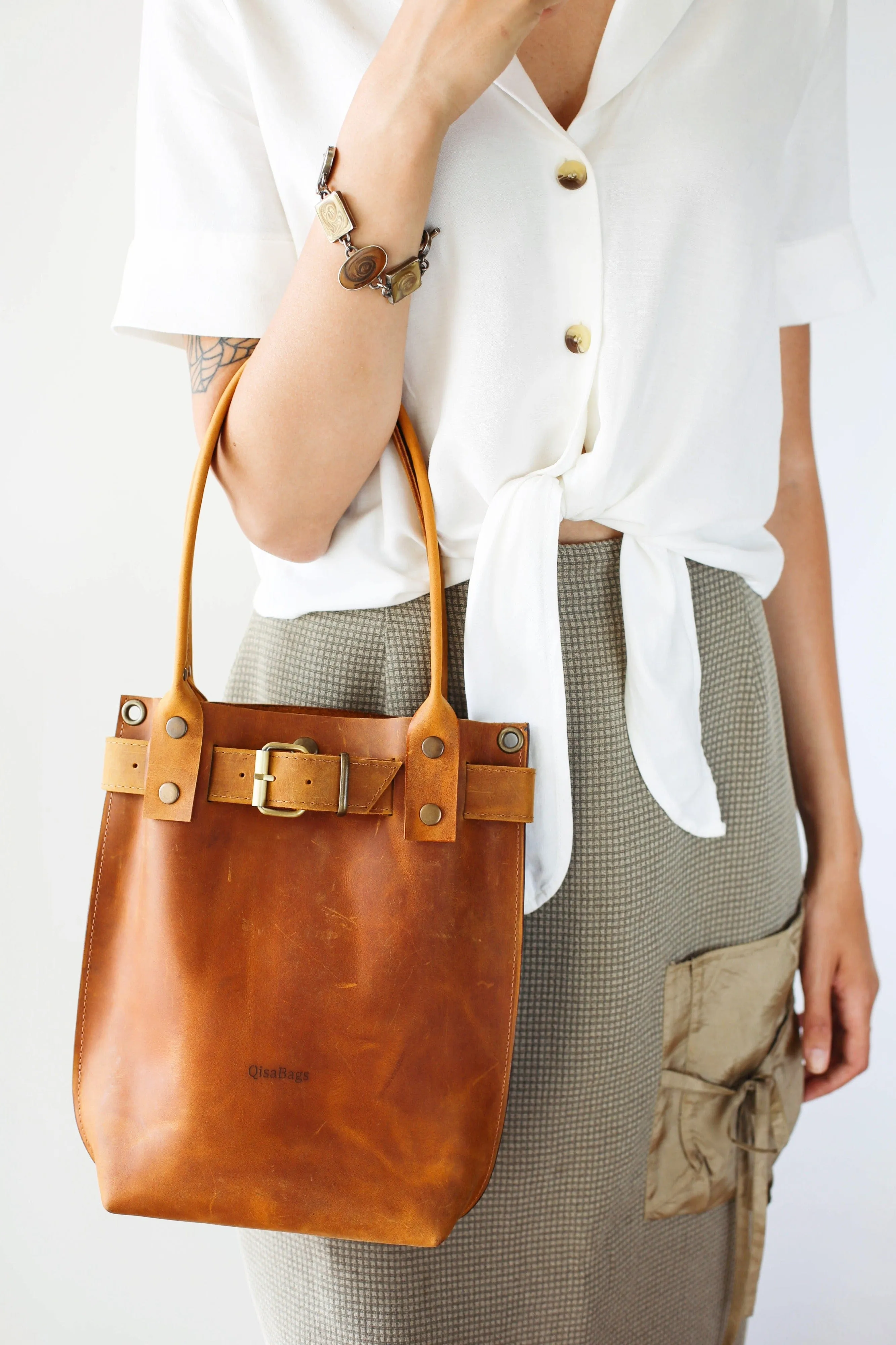 Cognac Brown Leather Handbag