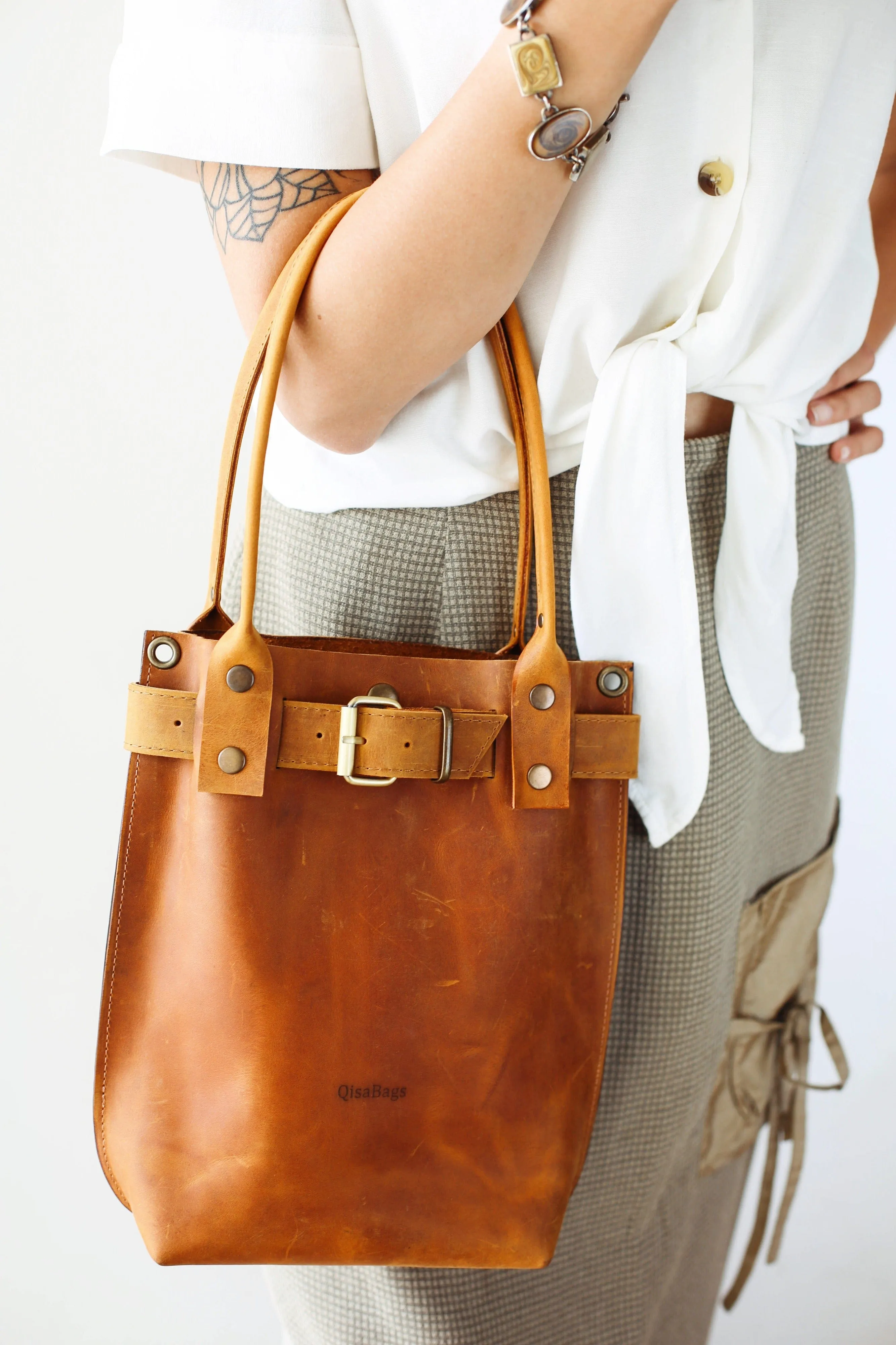 Cognac Brown Leather Handbag