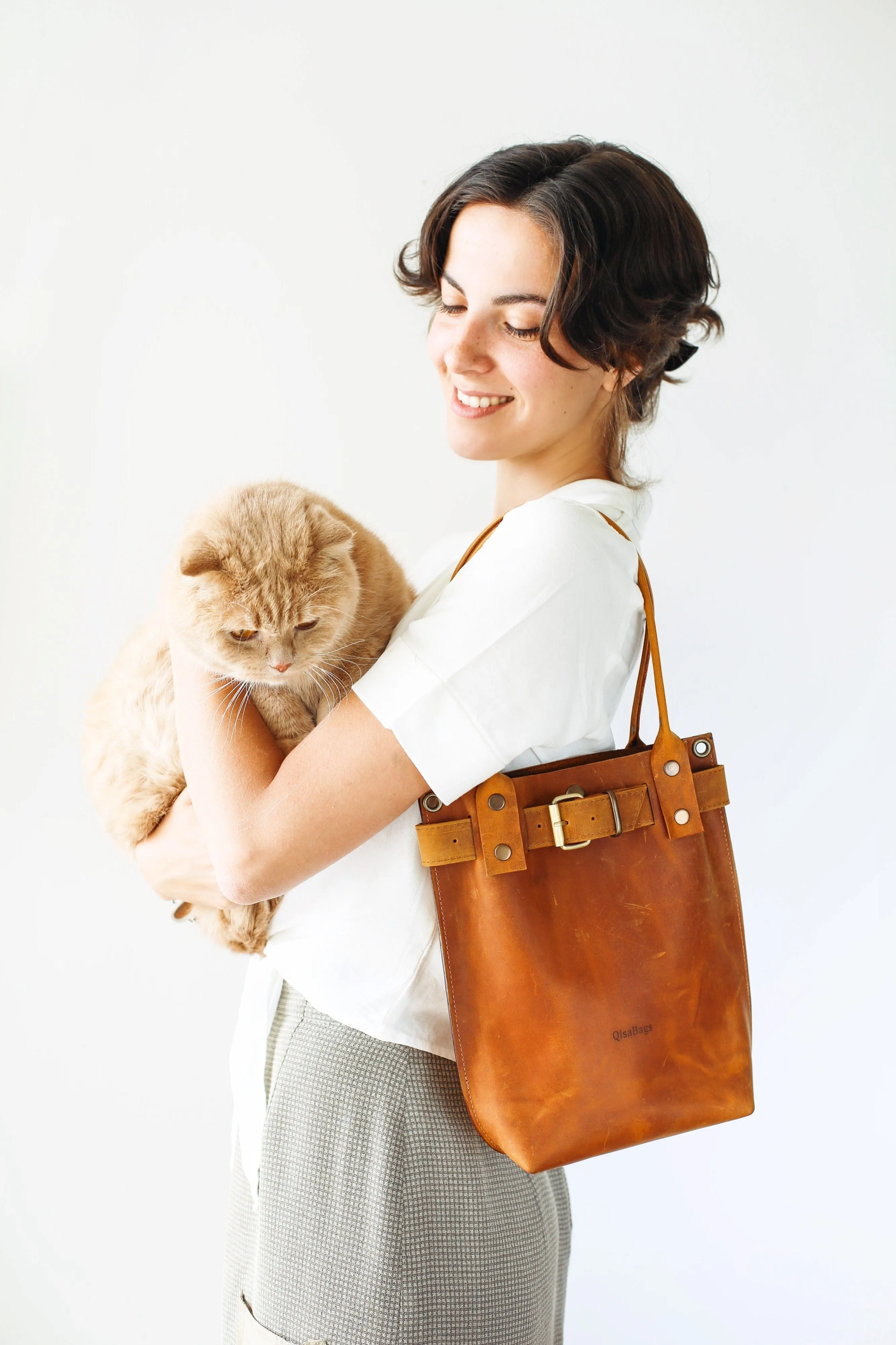 Cognac Brown Leather Handbag