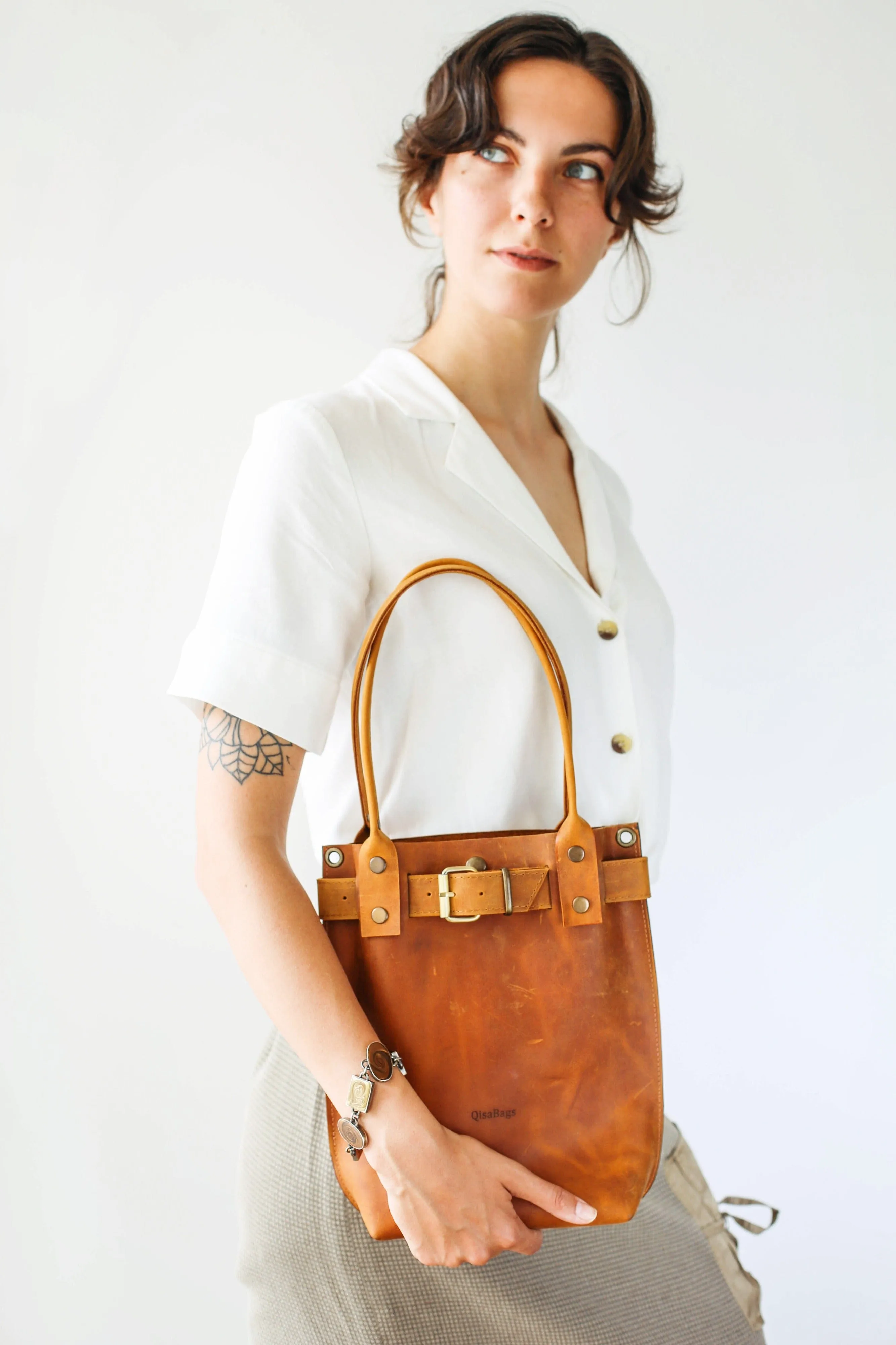 Cognac Brown Leather Handbag
