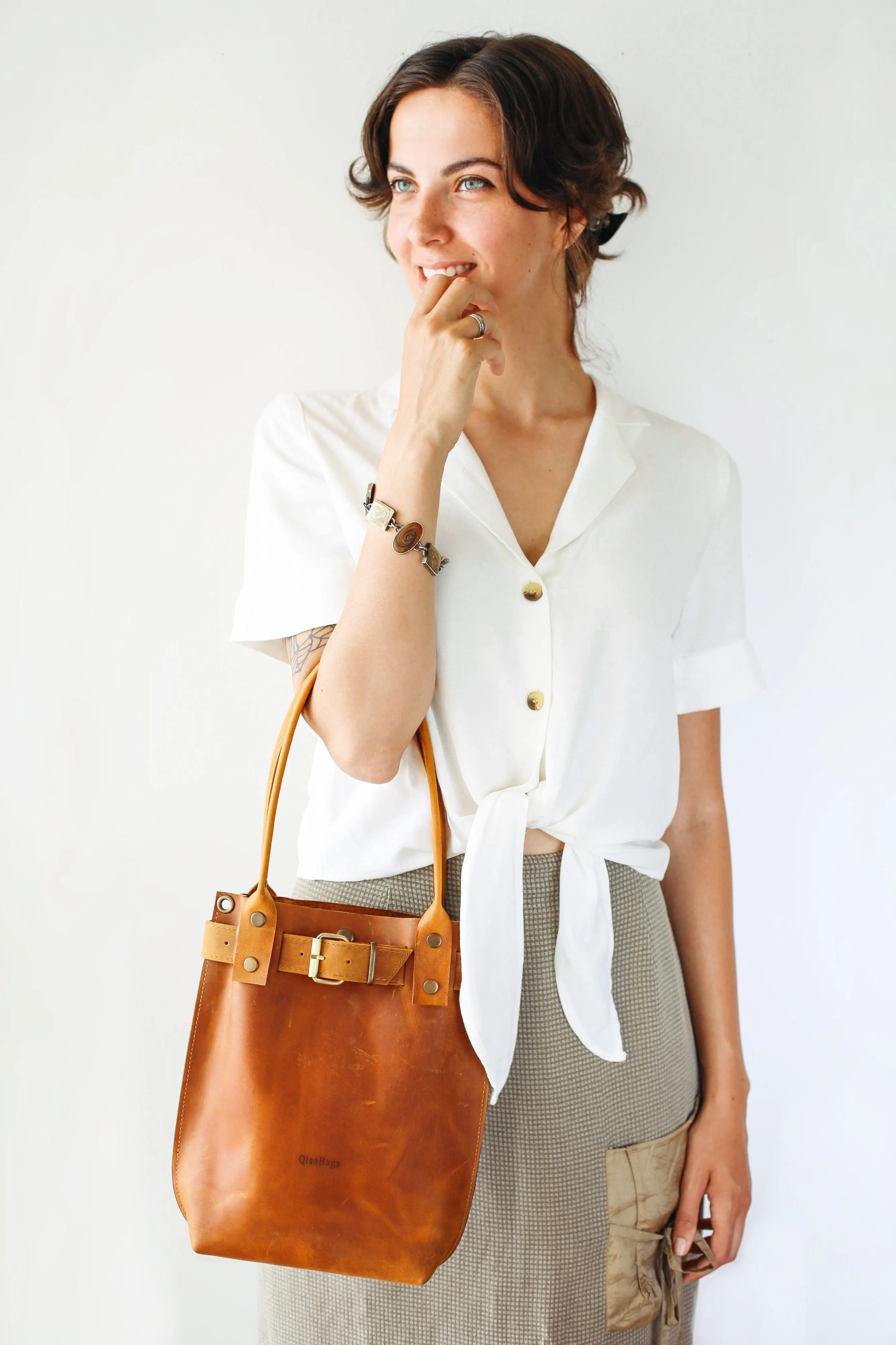 Cognac Brown Leather Handbag