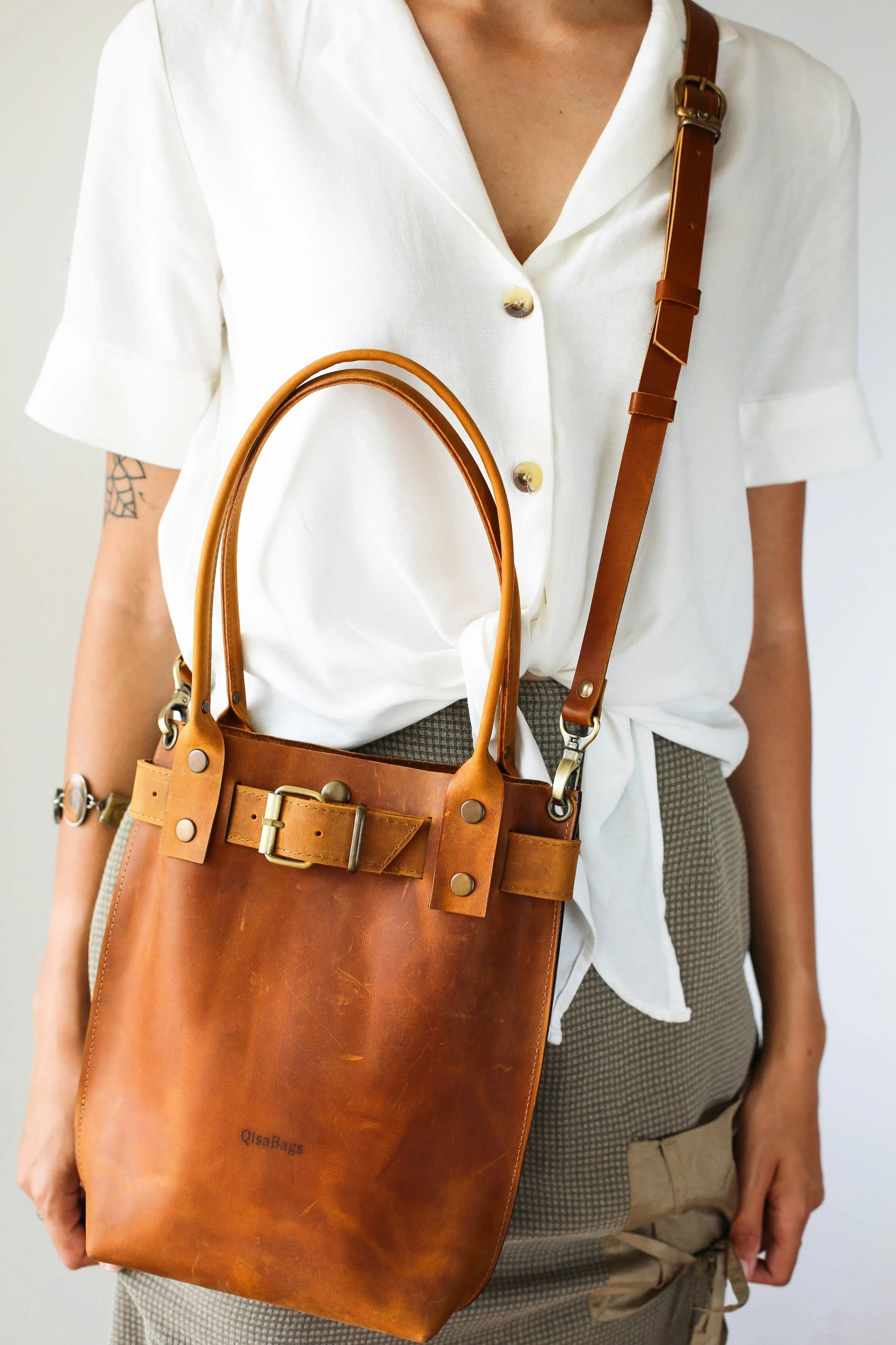 Cognac Brown Leather Handbag