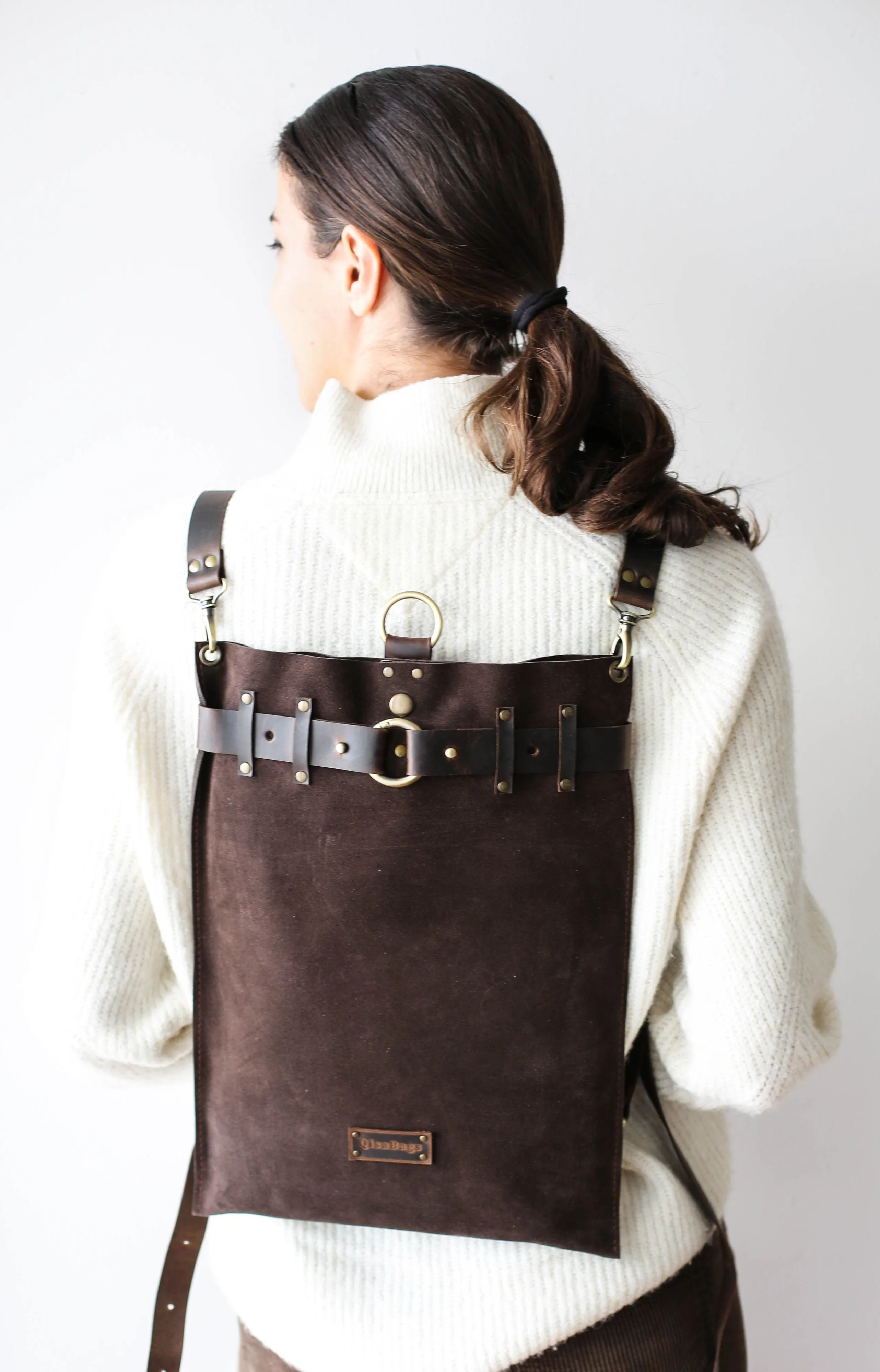 Dark Brown Suede Backpack- "Ring Belt" Edition