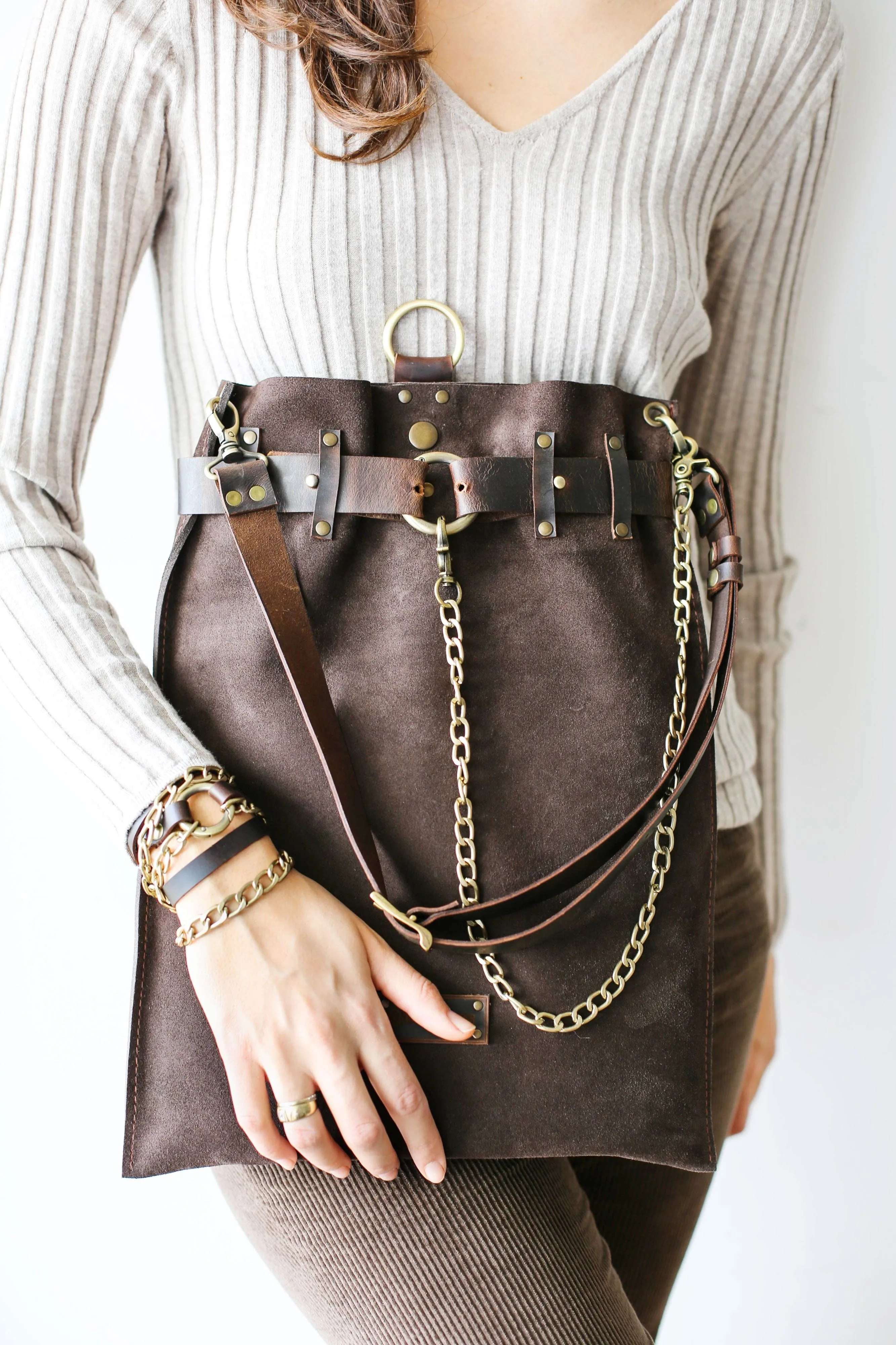 Dark Brown Suede Backpack- "Ring Belt" Edition