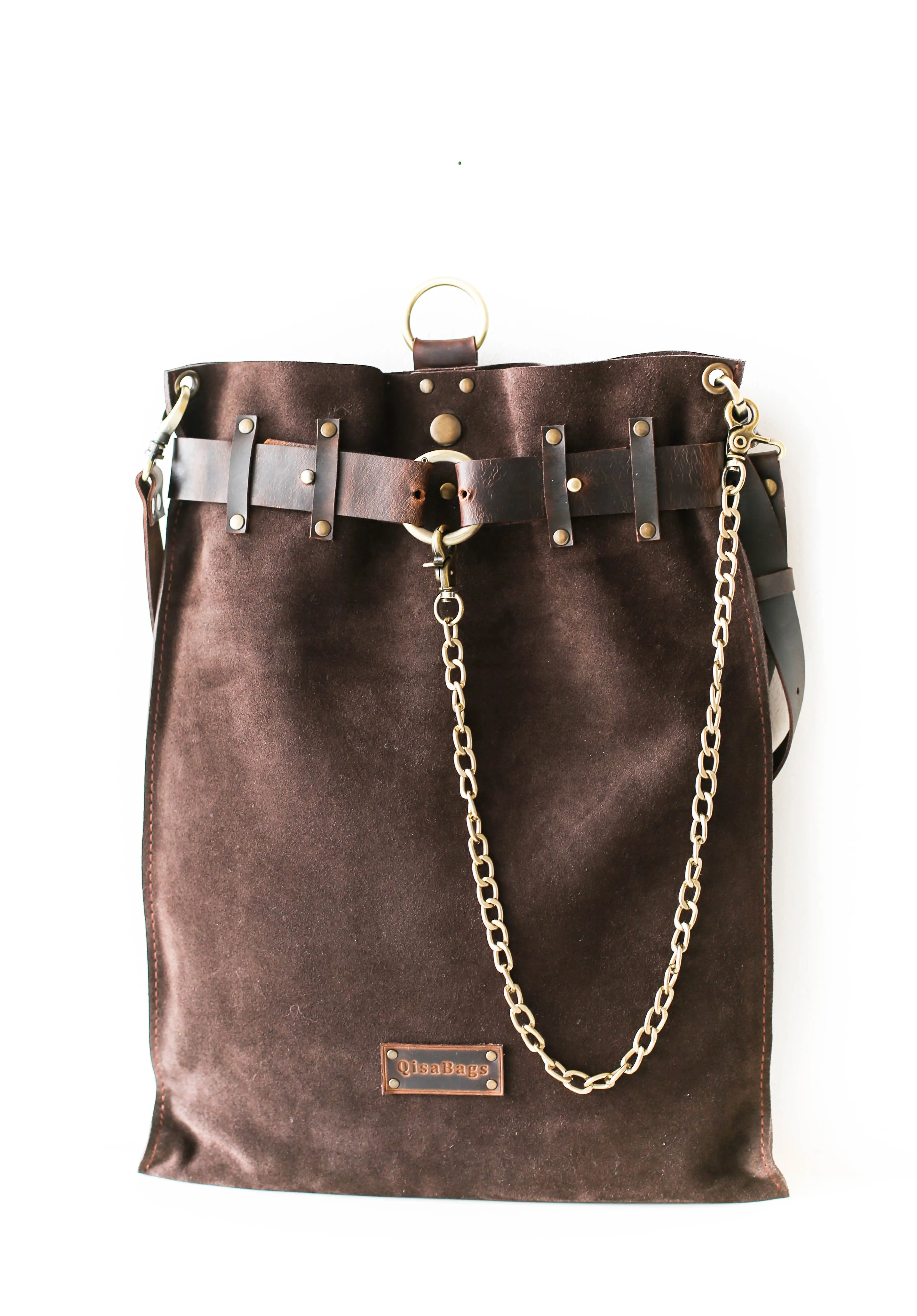 Dark Brown Suede Backpack- "Ring Belt" Edition