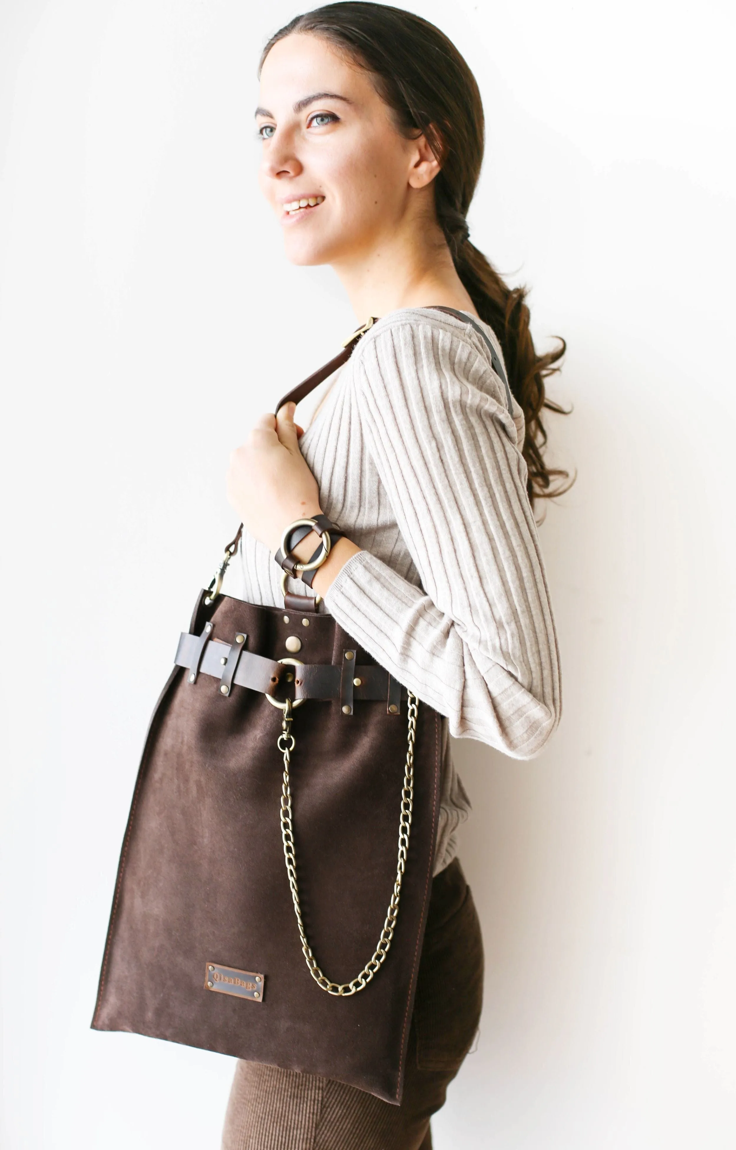 Dark Brown Suede Backpack- "Ring Belt" Edition