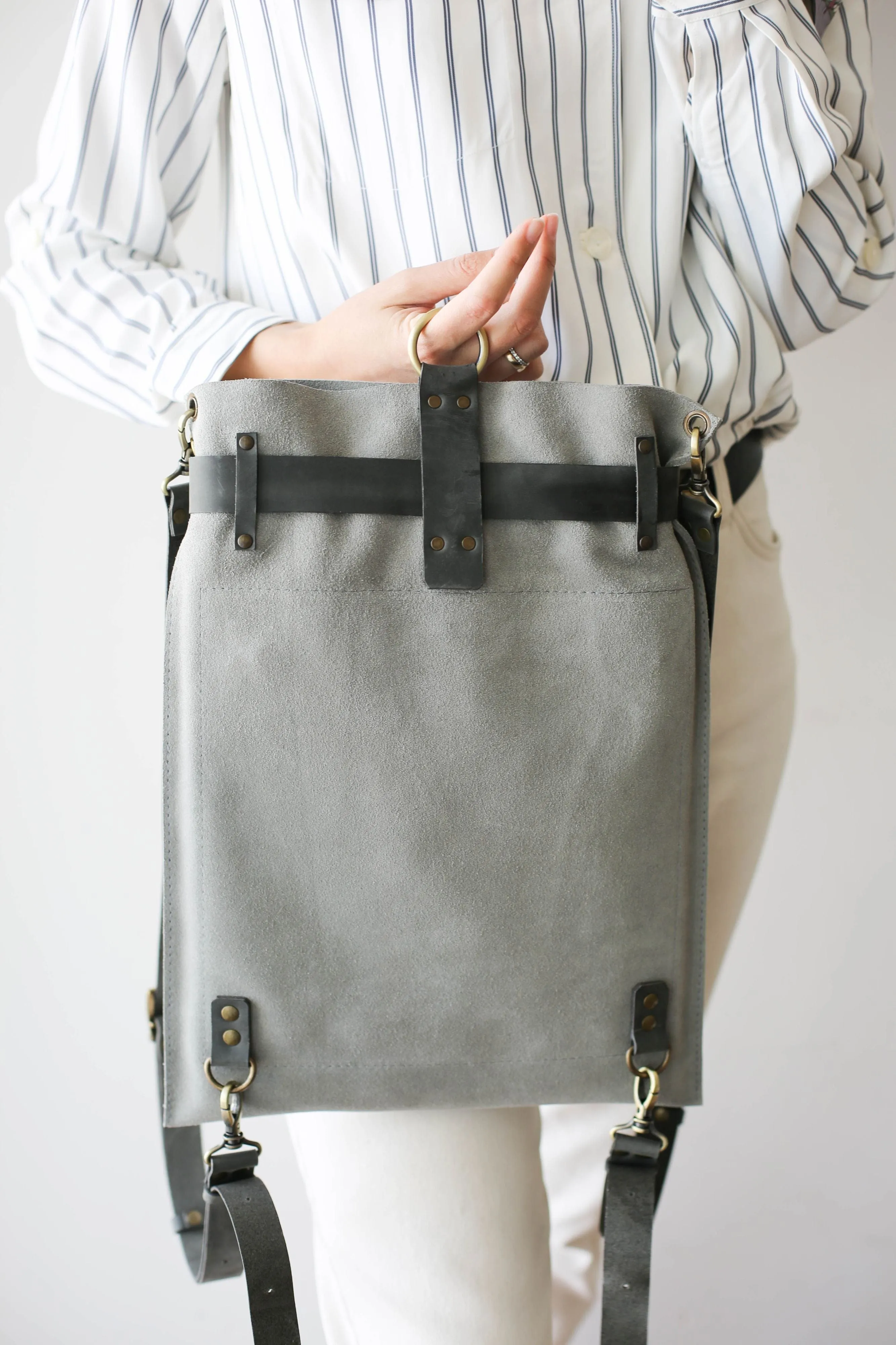 Gray Suede Backpack Purse