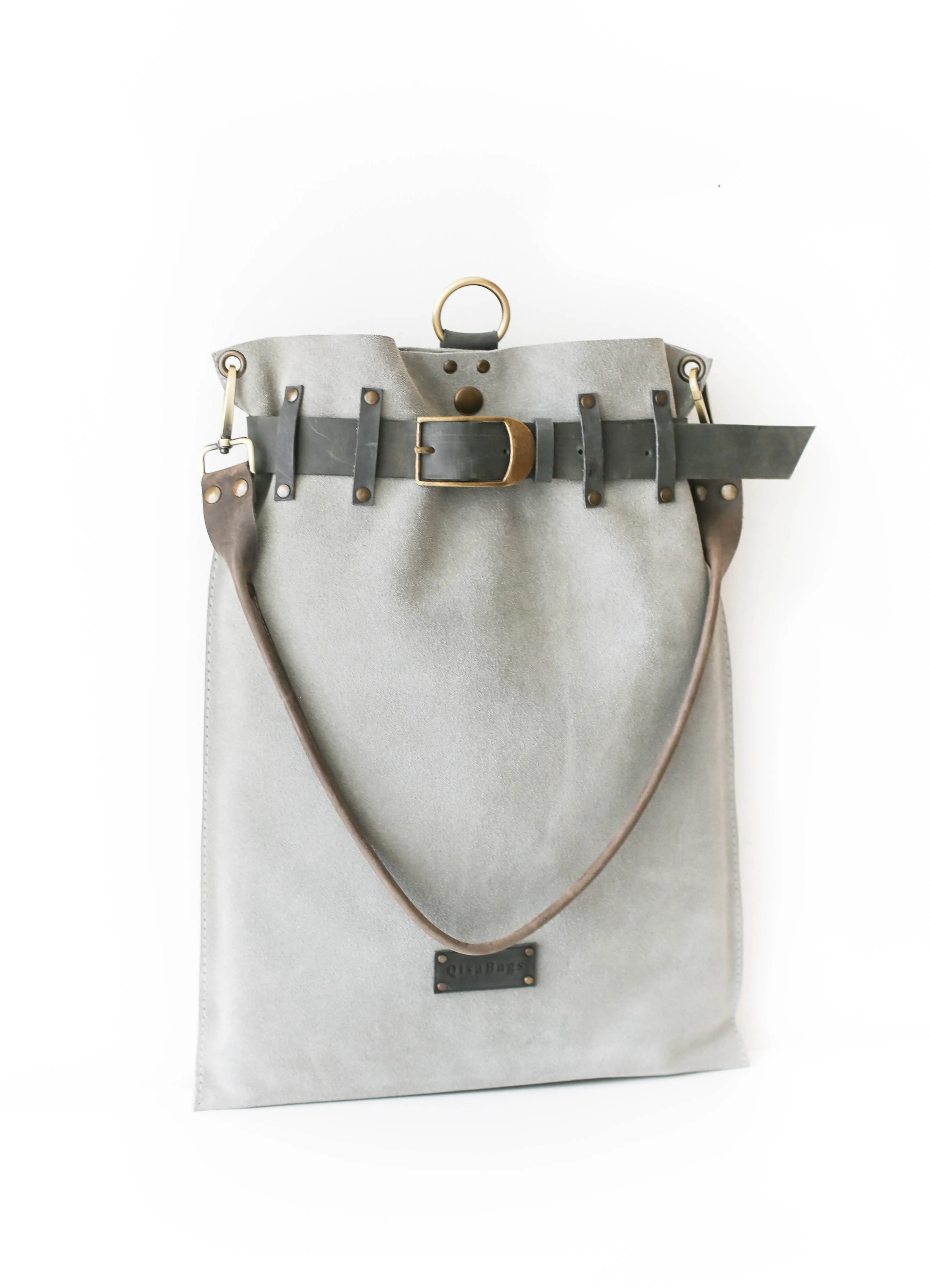 Gray Suede Backpack Purse