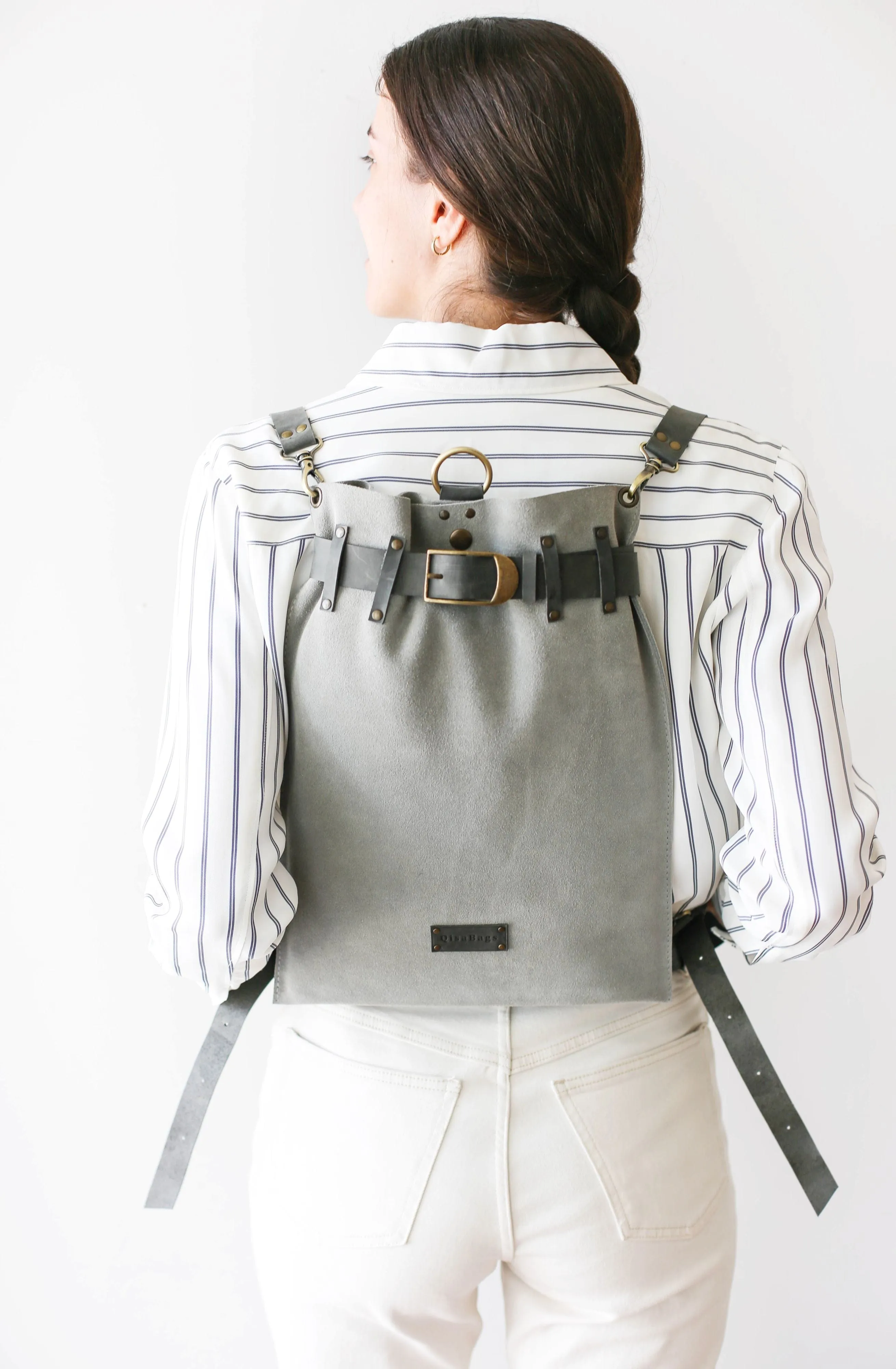 Gray Suede Backpack Purse