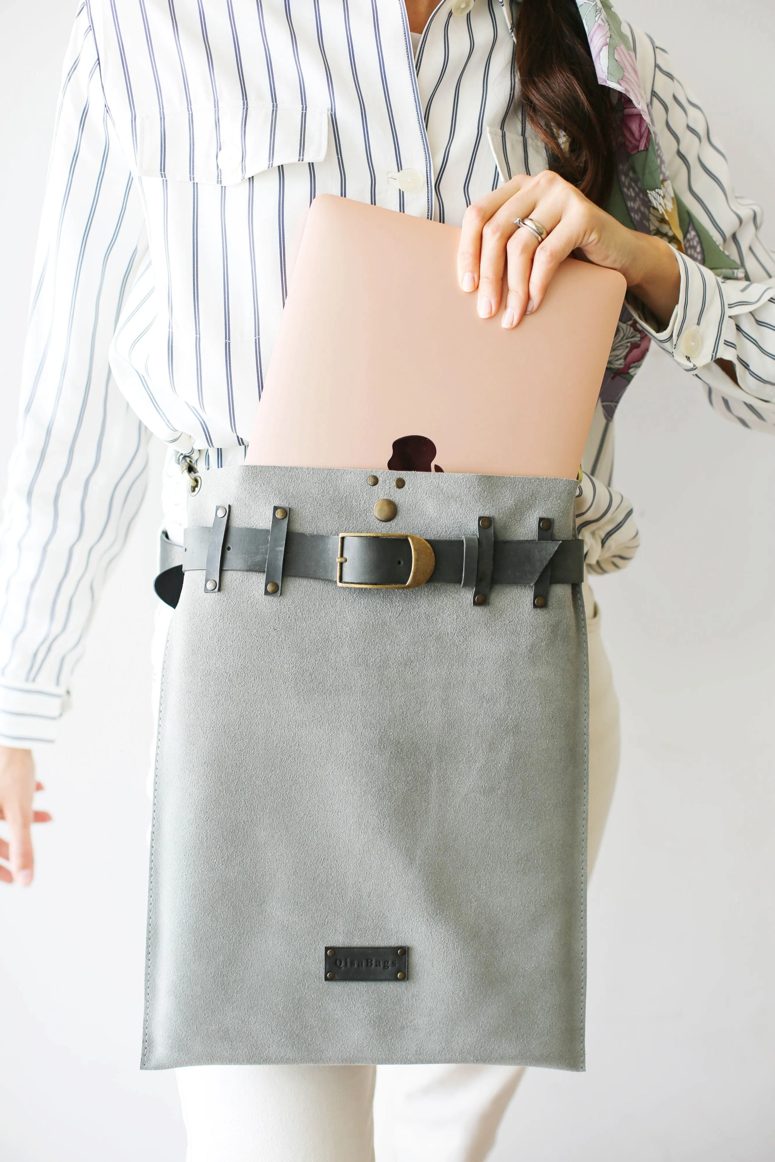 Gray Suede Backpack Purse