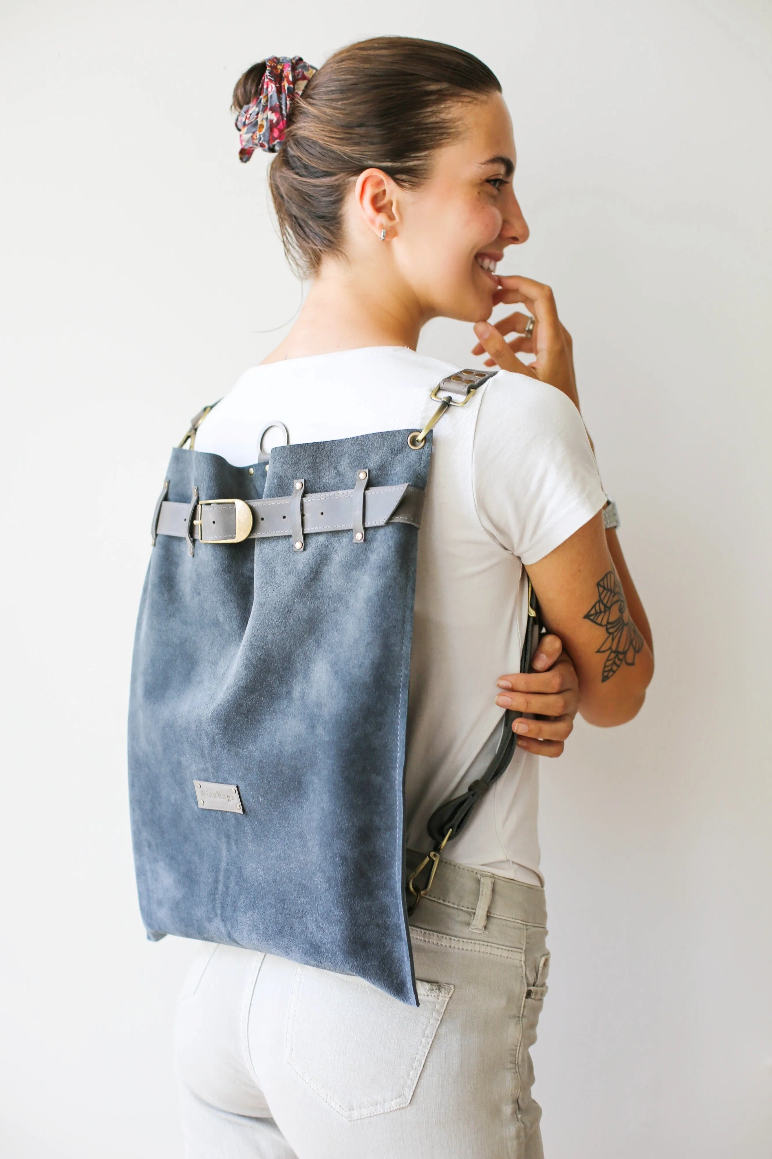 Gray Suede Backpack