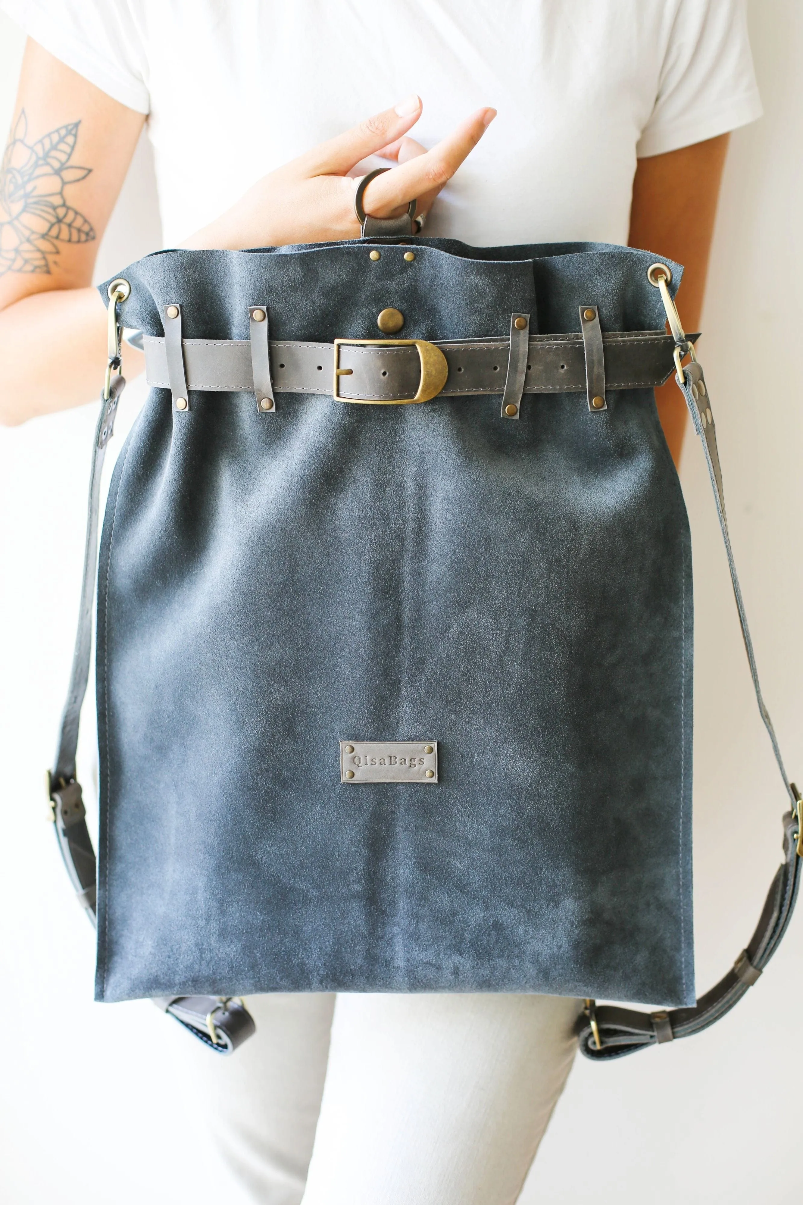 Gray Suede Backpack