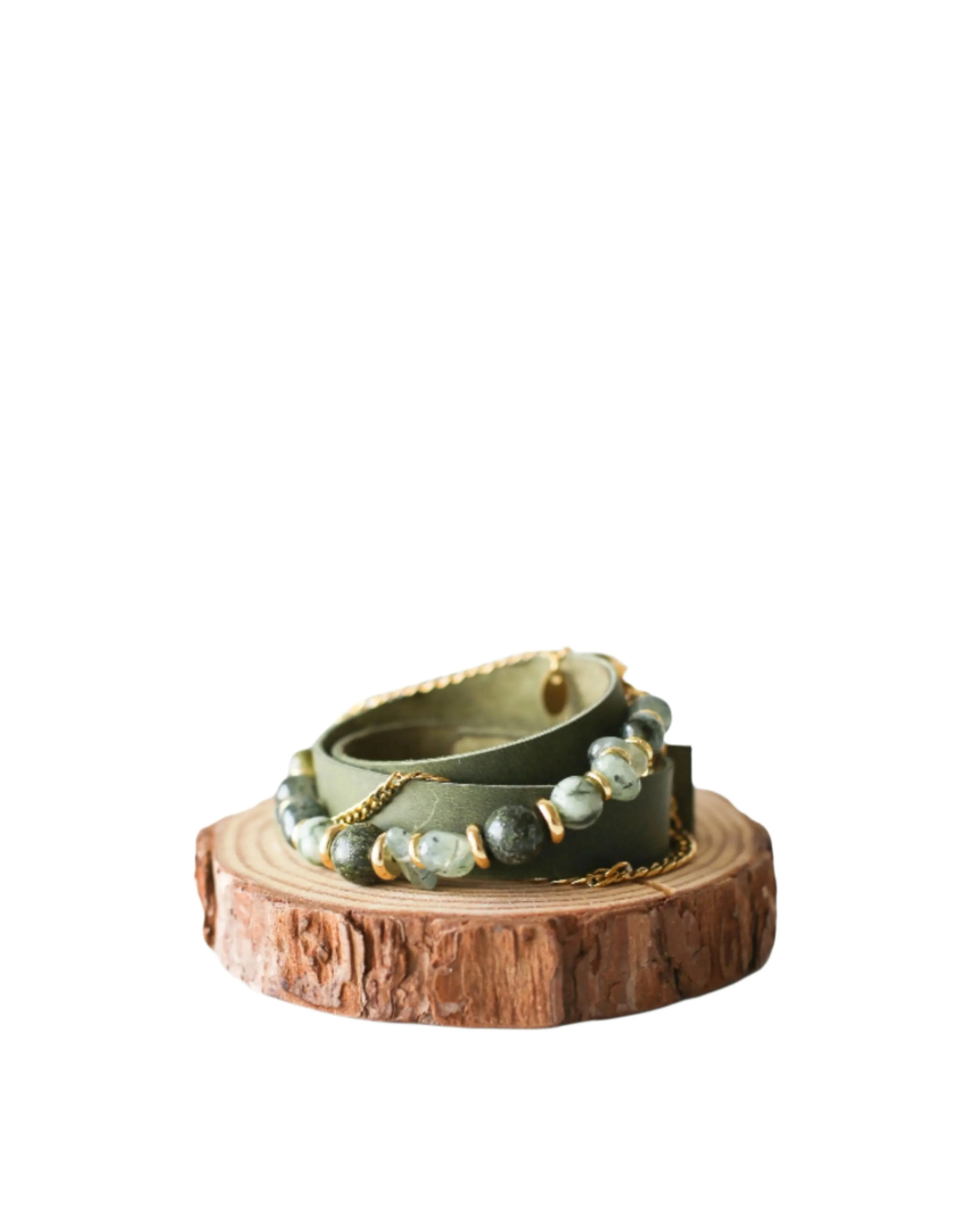 Green Quartz Leather Bracelet