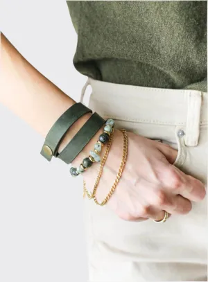 Green Quartz Leather Bracelet