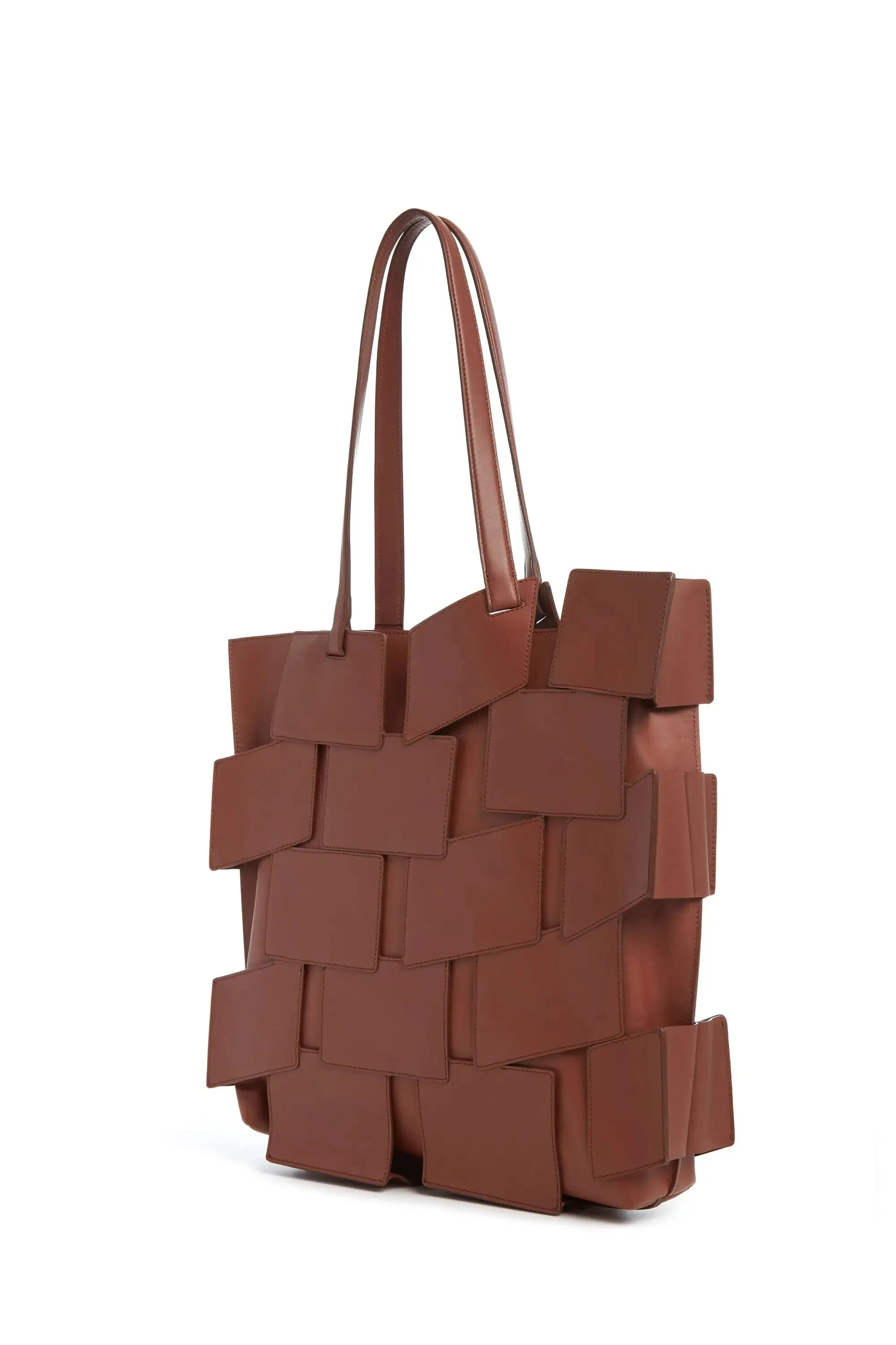 Laquered Patchwork Tote Bag in Cognac Leather