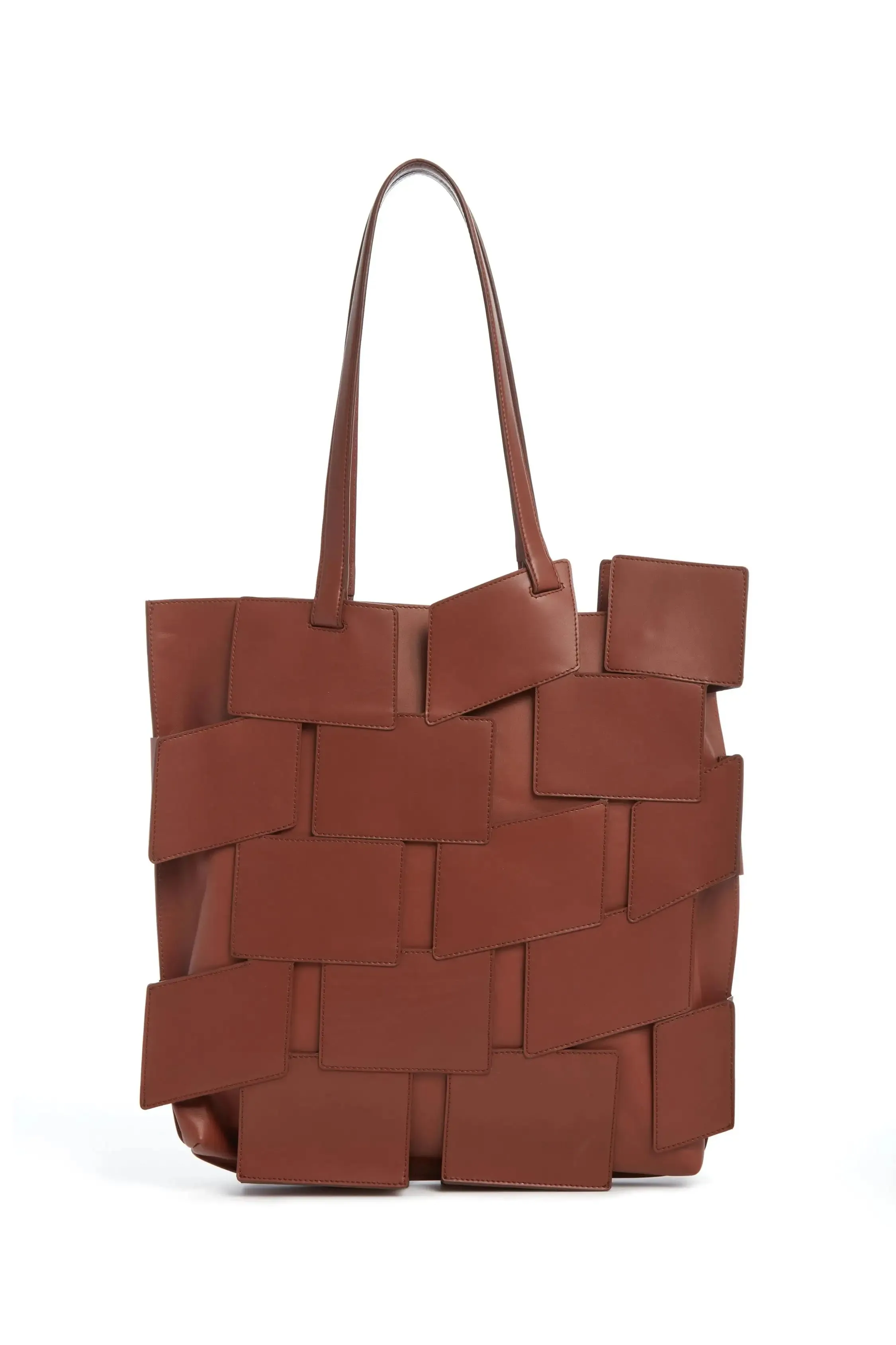 Laquered Patchwork Tote Bag in Cognac Leather