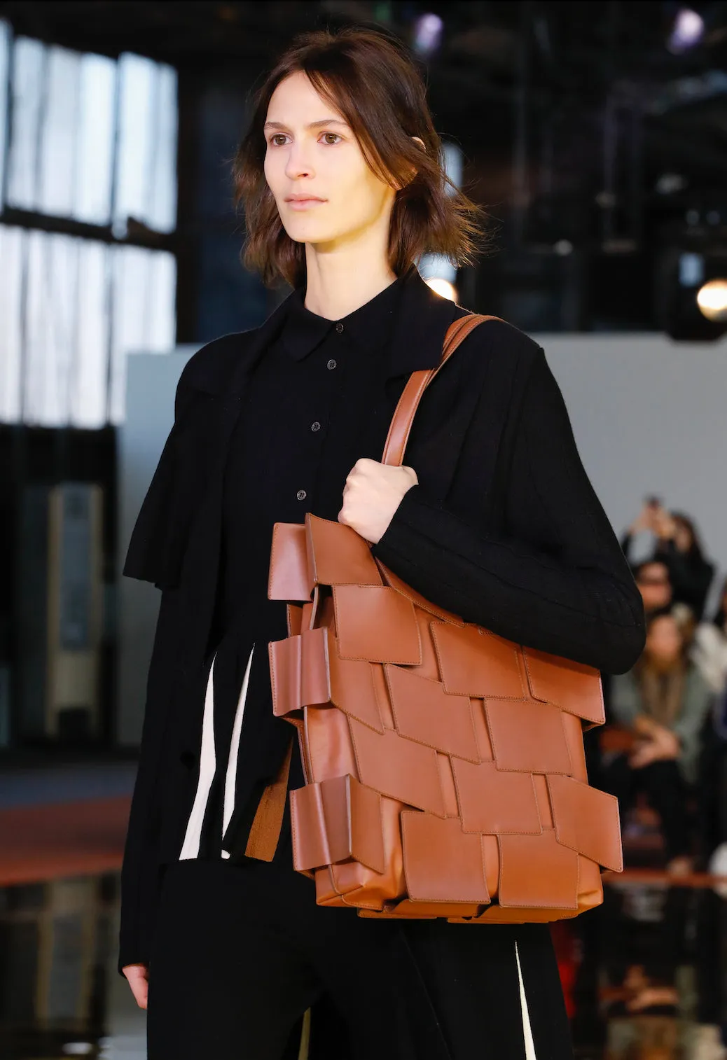 Laquered Patchwork Tote Bag in Cognac Leather