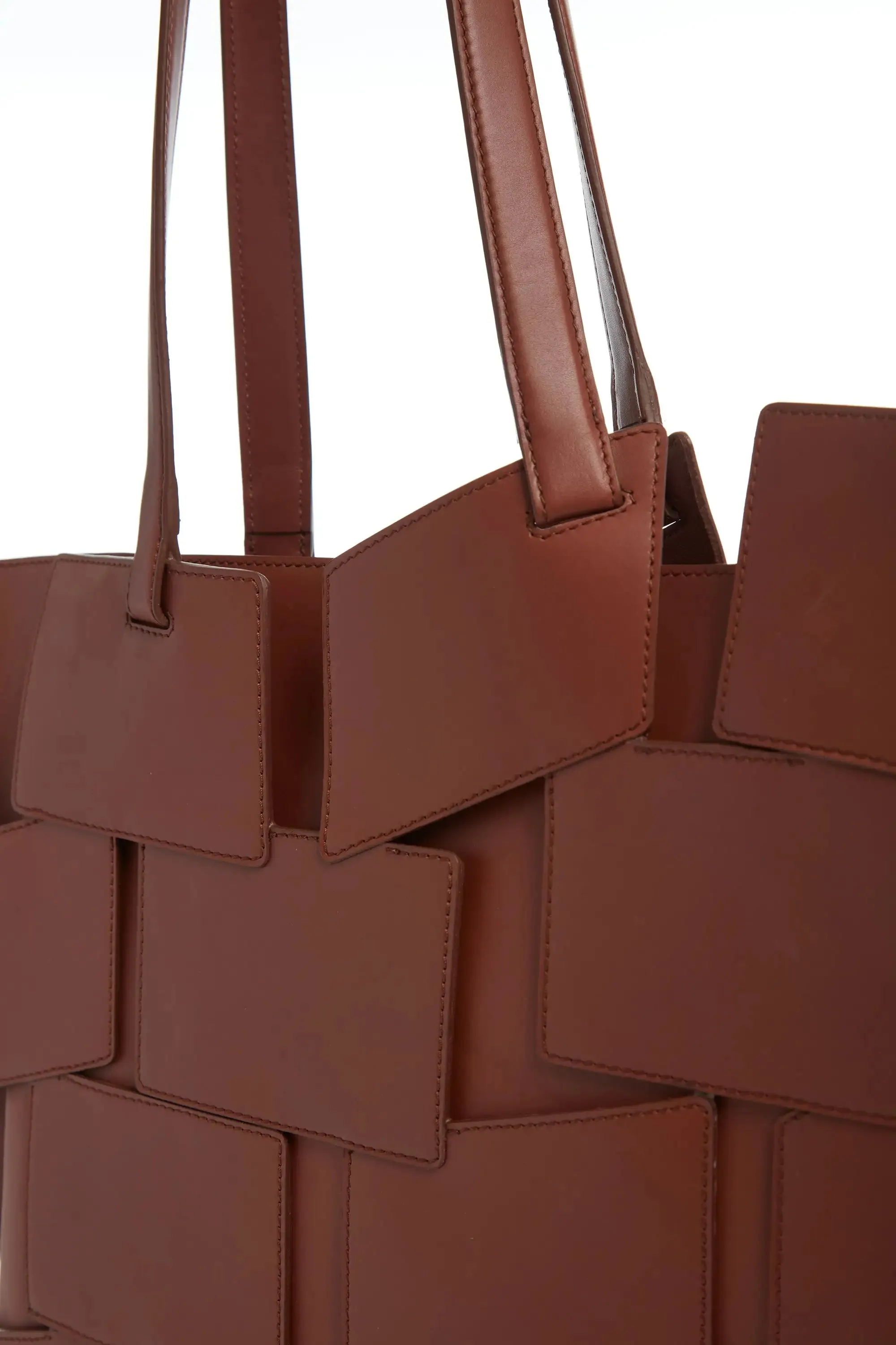 Laquered Patchwork Tote Bag in Cognac Leather