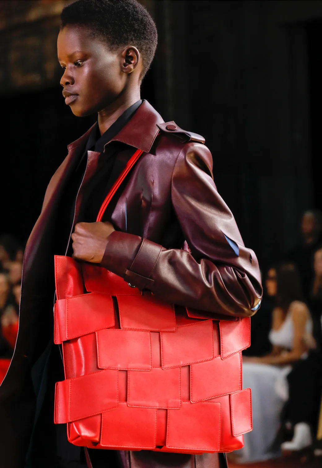 Laquered Patchwork Tote Bag in Red Topaz Leather