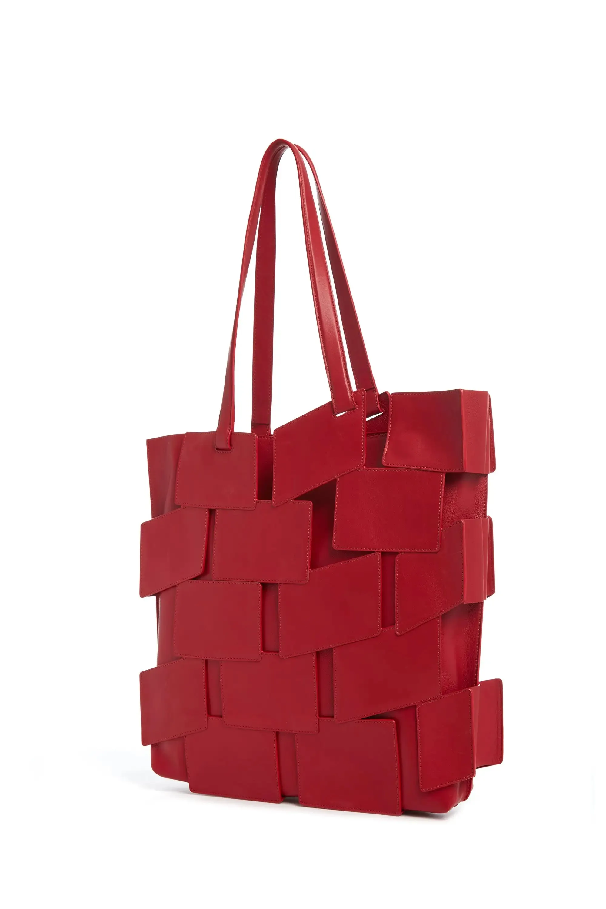 Laquered Patchwork Tote Bag in Red Topaz Leather
