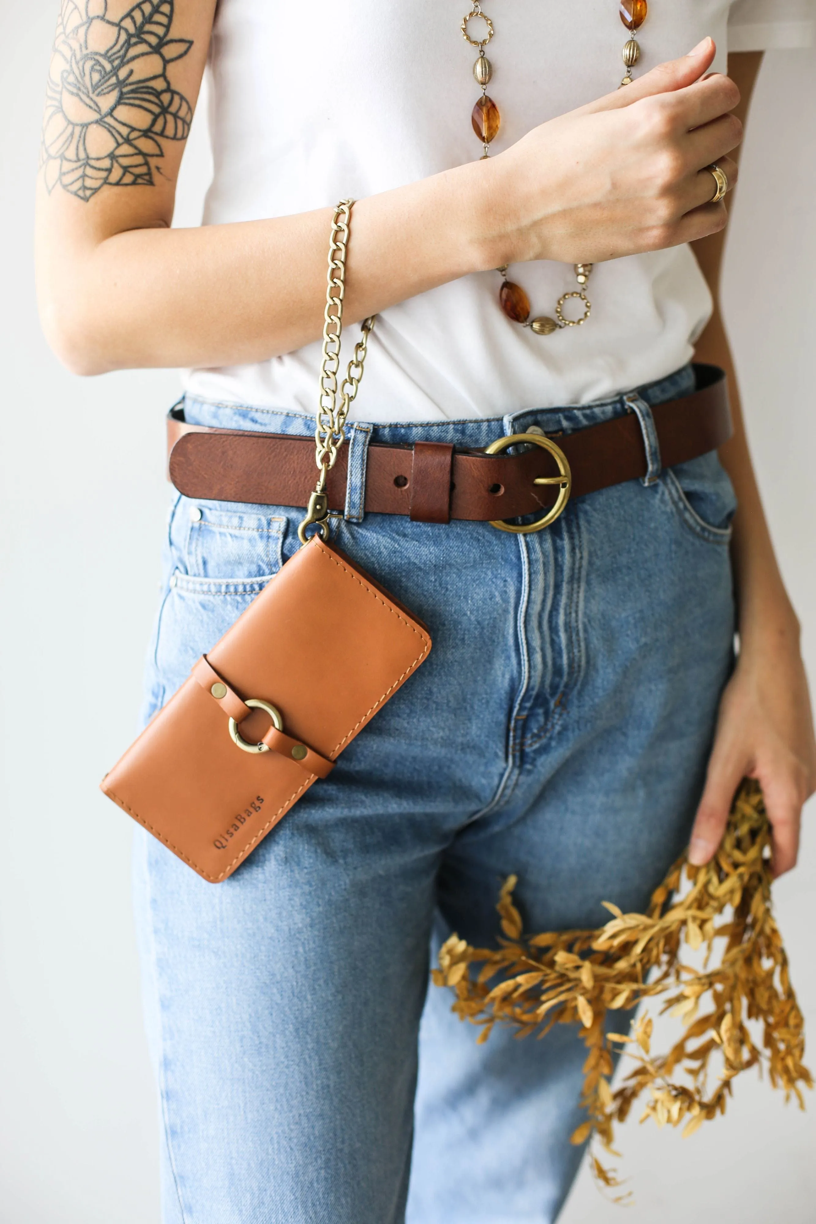 Light Brown Leather Ring Wallet N01