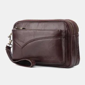 Men First Layer Cowhide Multi-pocket Horizontal Clutch Bags Retro Large Capacity 6.5 Inch Phone Bag