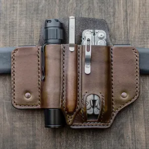 Men Genuine Leather Multi-function Solid Color Mini Tool Bag Vintage Easy Carry Belt Bag Waist Bag