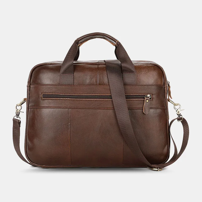 Men Genuine Leather Multi-pocket Vintage 14 Inch Laptop Bag Briefcases Crossbody Bag Shoulder Bag Handbag