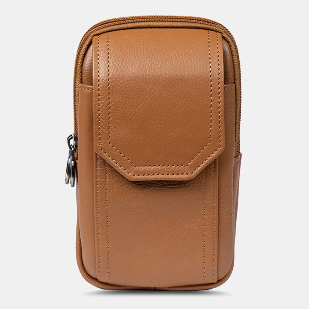 Men Genuine Leather Multifunction 6.5 Inch Phone Bag Retro Large Capacity Cigaret Case Pocket Belt Bag Waist Bag